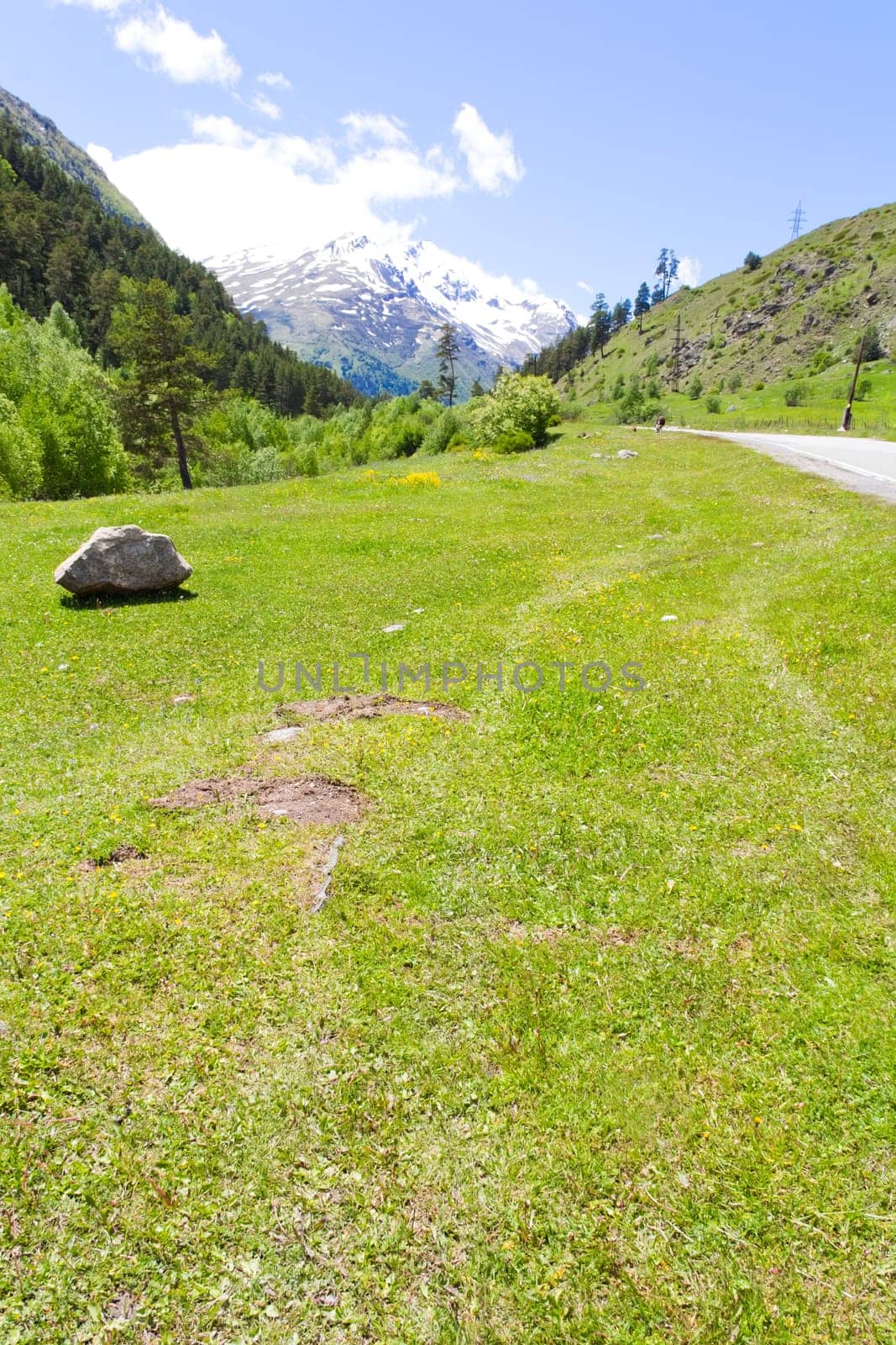 Summer landscape with Russian Caucasus green mountains