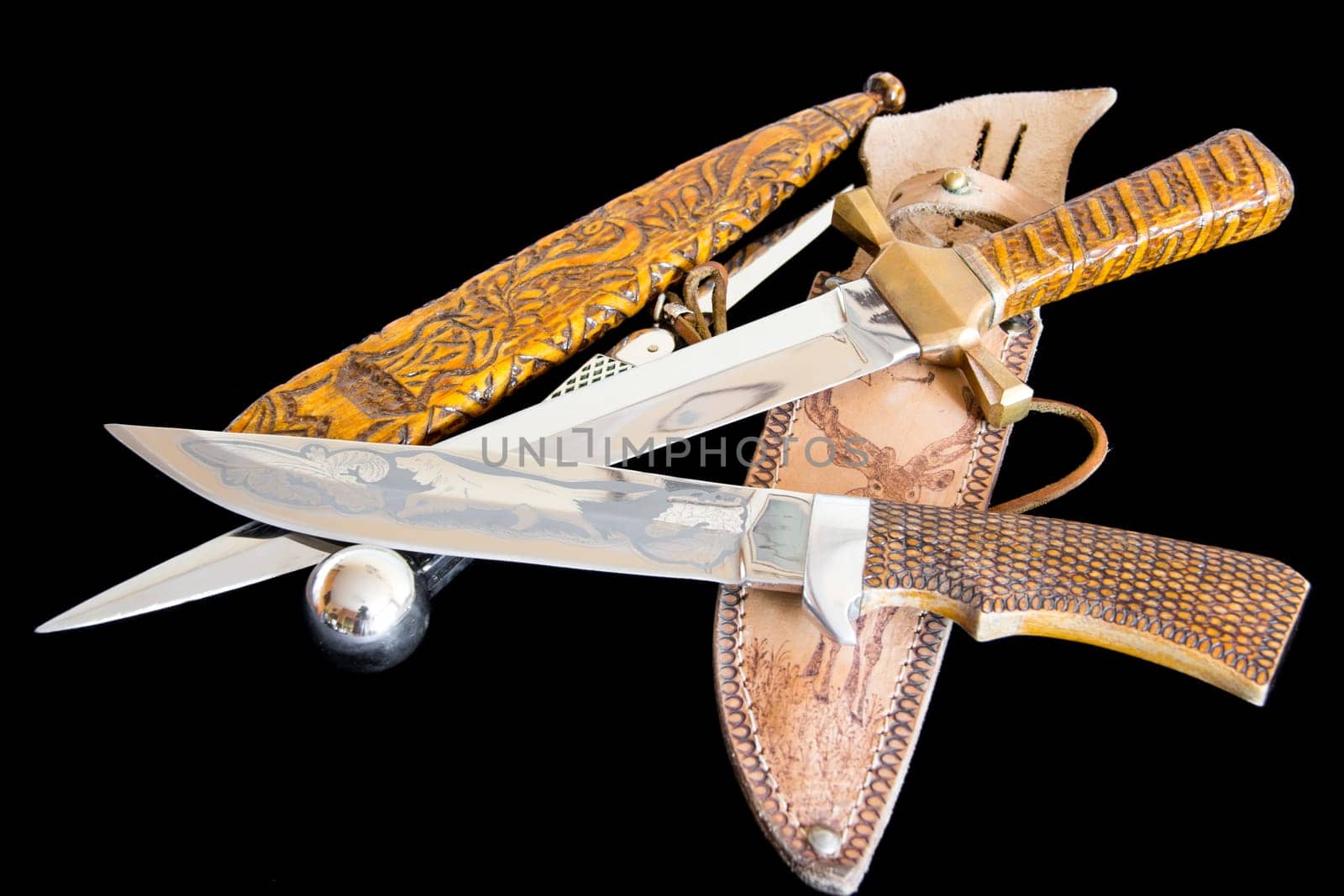 Photo of cold weapon on black background