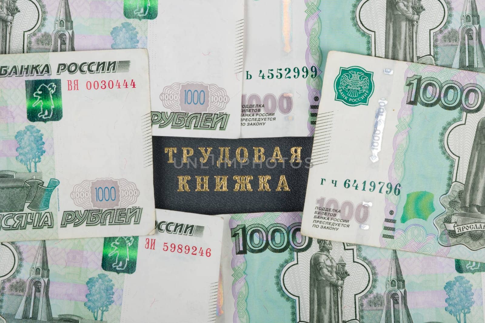 Workbook closed on all sides thousandths Russian banknotes