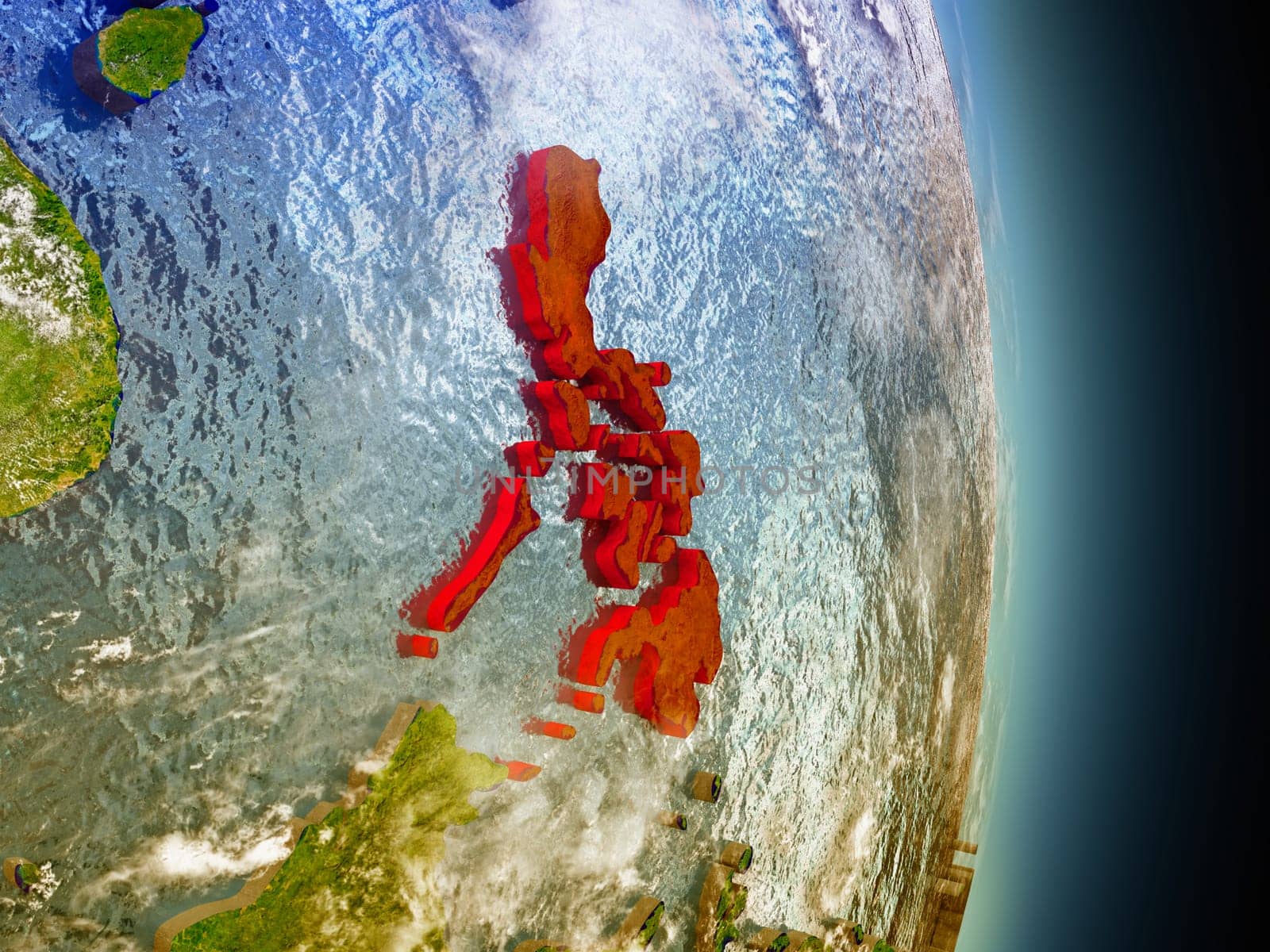 Model of Philippines from Earth's orbit in space. 3D illustration with highly detailed realistic planet surface and clouds in the atmosphere. Elements of this image furnished by NASA.