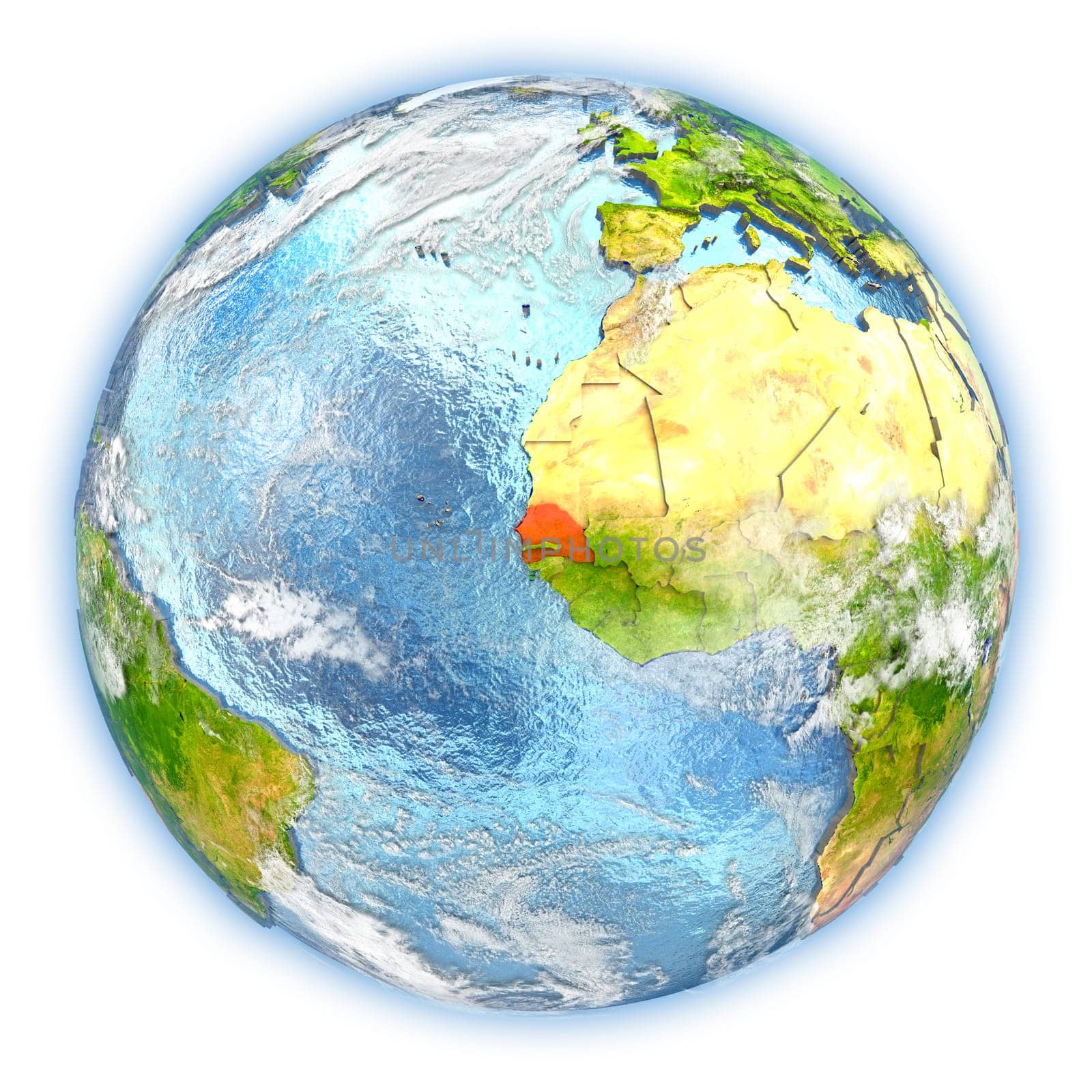 Senegal highlighted in red on planet Earth. 3D illustration isolated on white background. Elements of this image furnished by NASA.