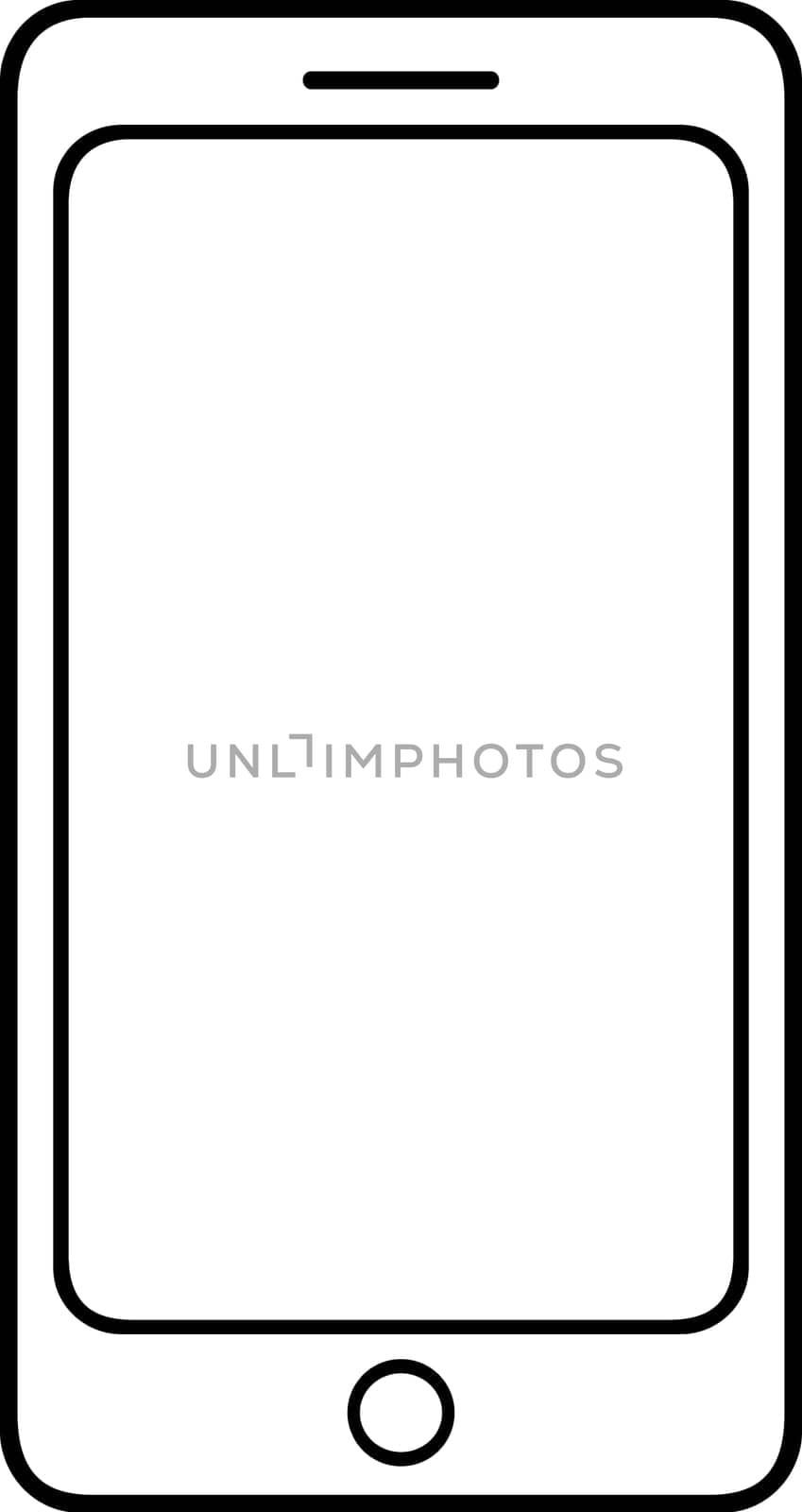 Super simple smartphone with empty screen, vector graphic, element of infographics, webdesign icon, black and white, fully scalable