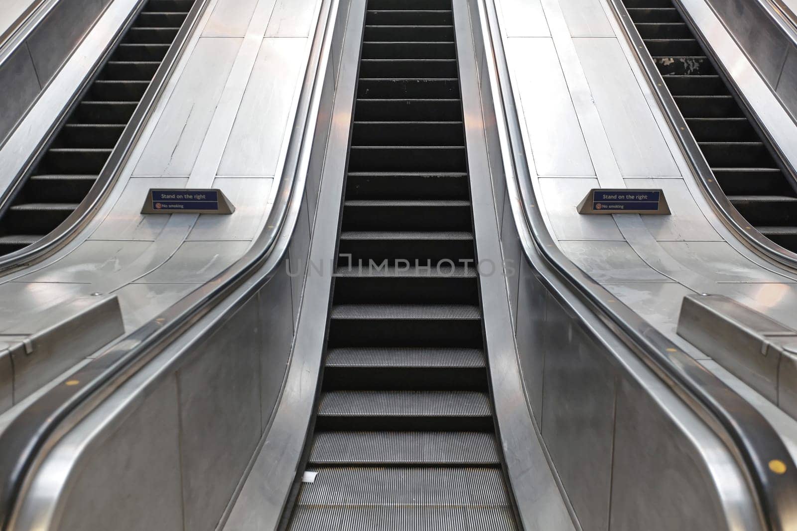 Underground Escalator Conveor in Subway Train Station