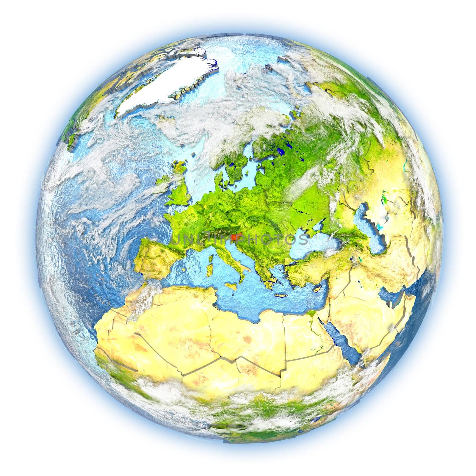 Slovenia highlighted in red on planet Earth. 3D illustration isolated on white background. Elements of this image furnished by NASA.