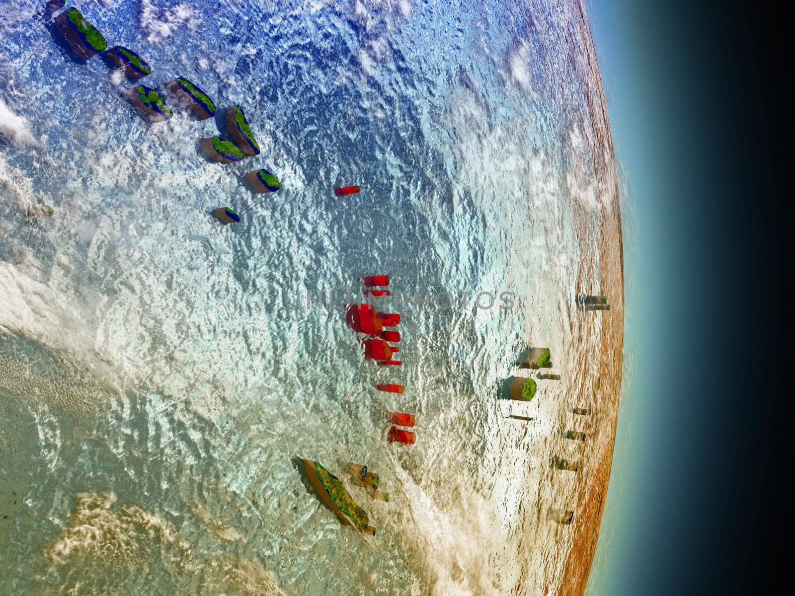 Model of Vanuatu from Earth's orbit in space. 3D illustration with highly detailed realistic planet surface and clouds in the atmosphere. Elements of this image furnished by NASA.