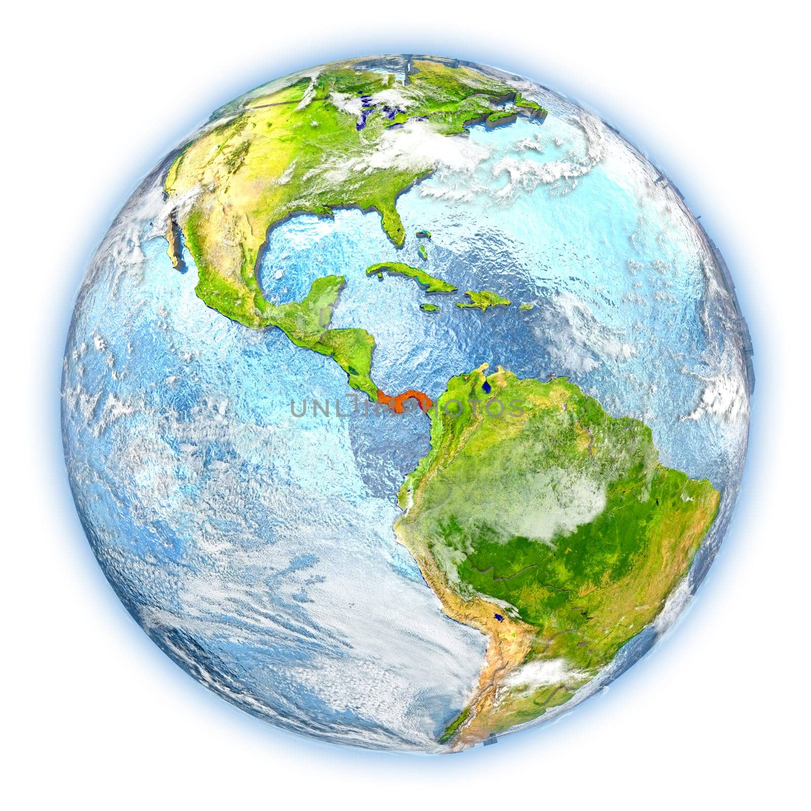 Panama highlighted in red on planet Earth. 3D illustration isolated on white background. Elements of this image furnished by NASA.