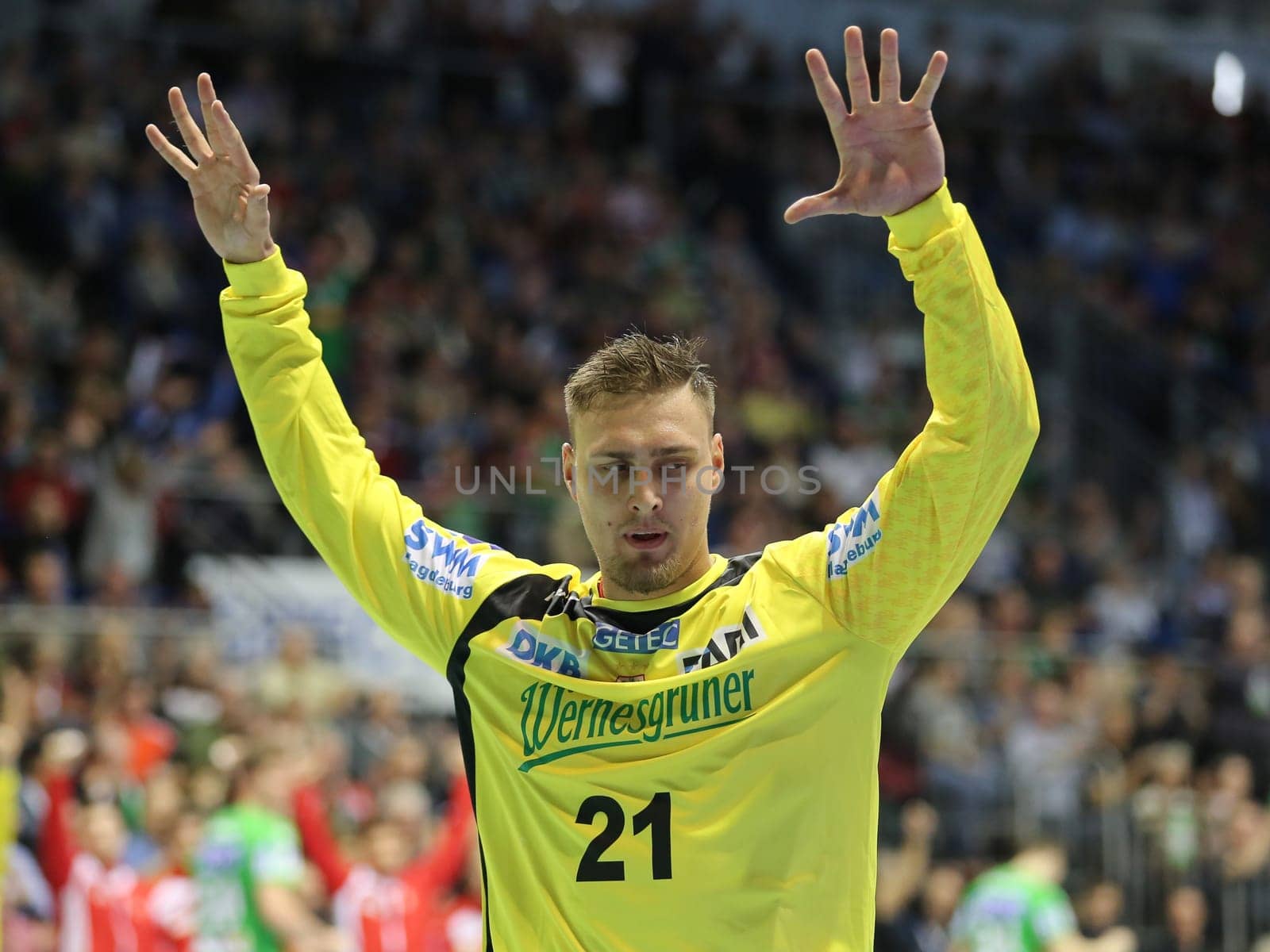 Goalkeeper Dario Quenstedt (SC Magdeburg) at the DKB Handball-Bundesliga-Punktspiel 2016-2017,SC Magdeburg against Füchse Berlin