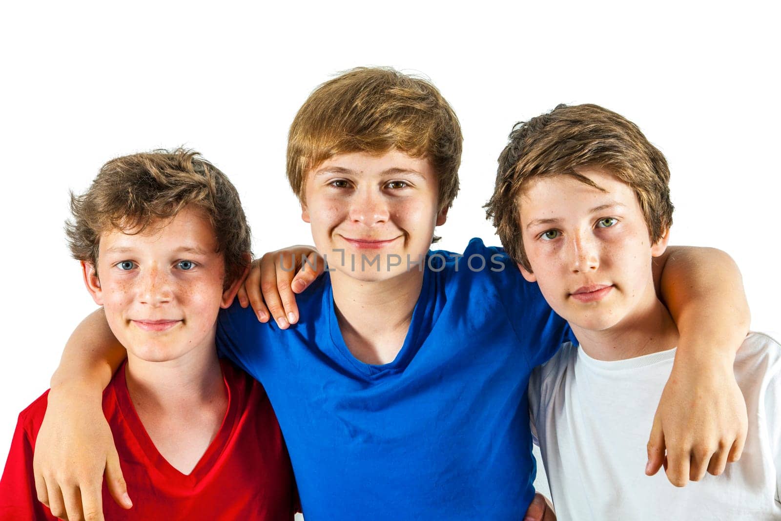 three happy joyful friends enjoy life