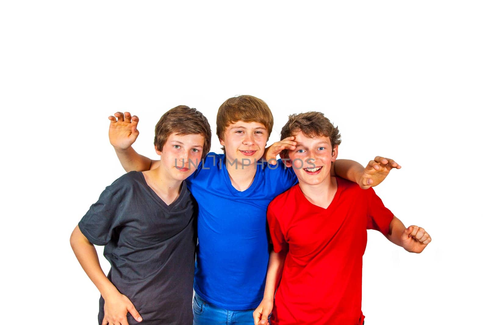 three happy joyful friends enjoy life