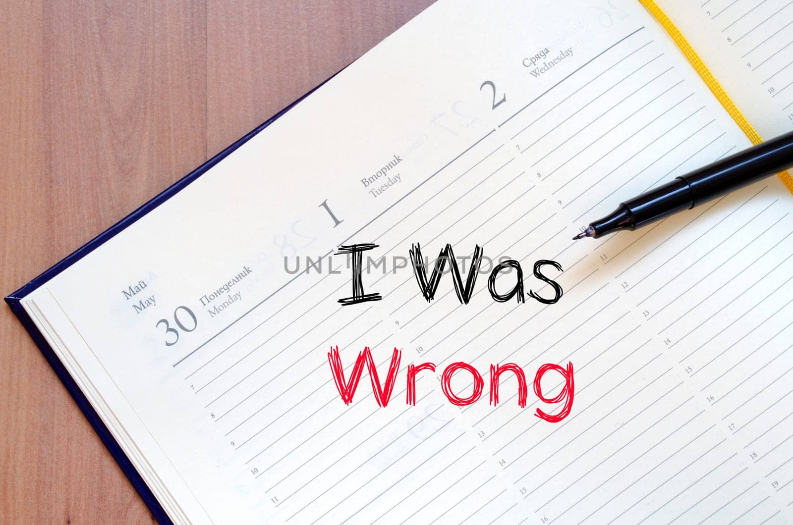 I was wrong text concept write on notebook