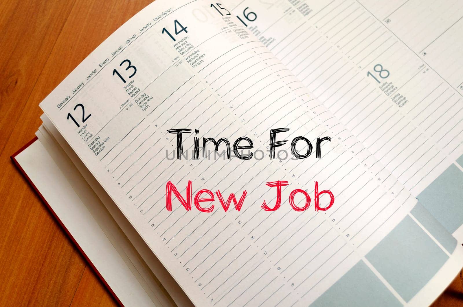 Time for new job text concept write on notebook