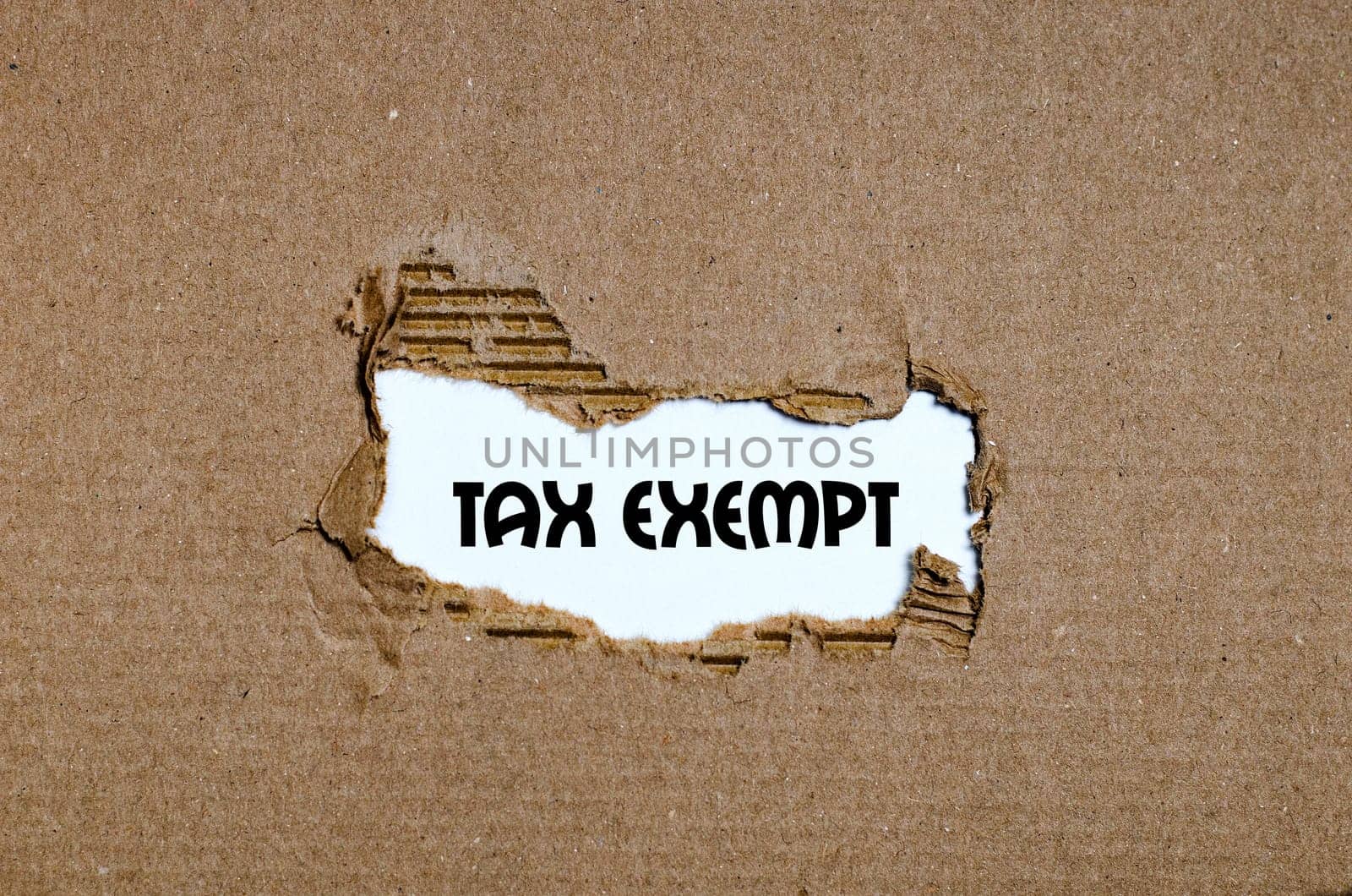 The word tax exempt appearing behind torn paper
