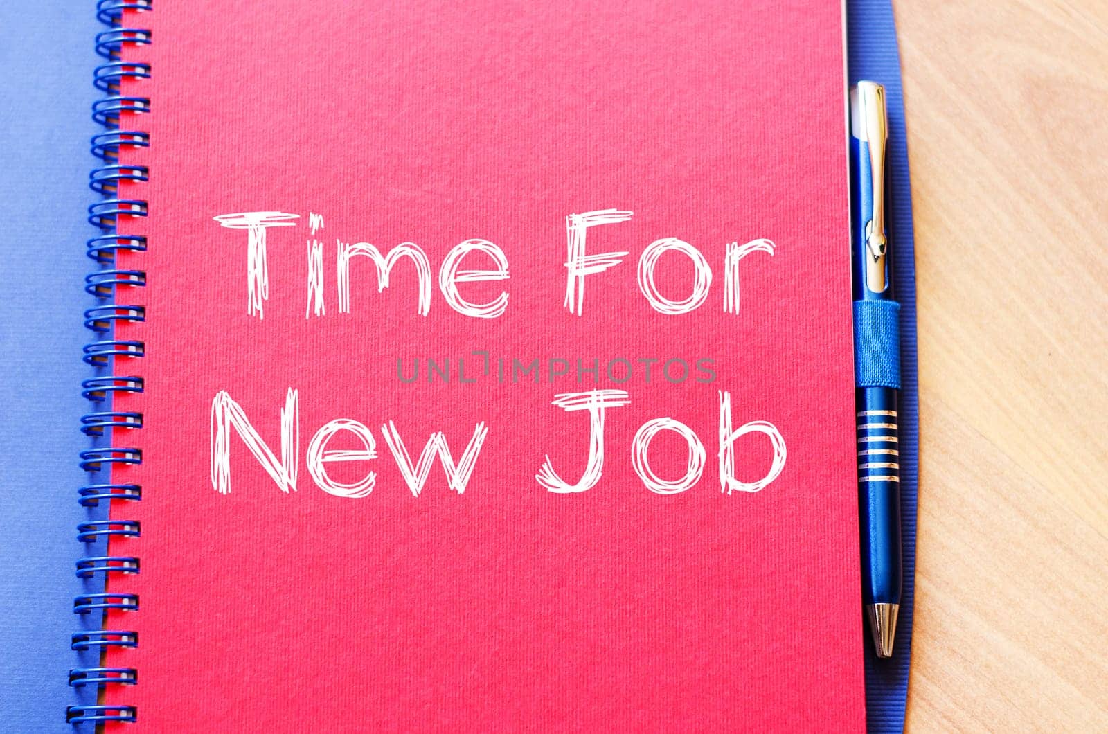 Time for new job text concept write on notebook