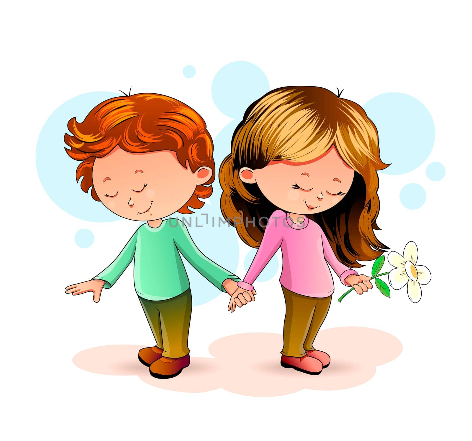 Girl and boy standing together and holding hands.