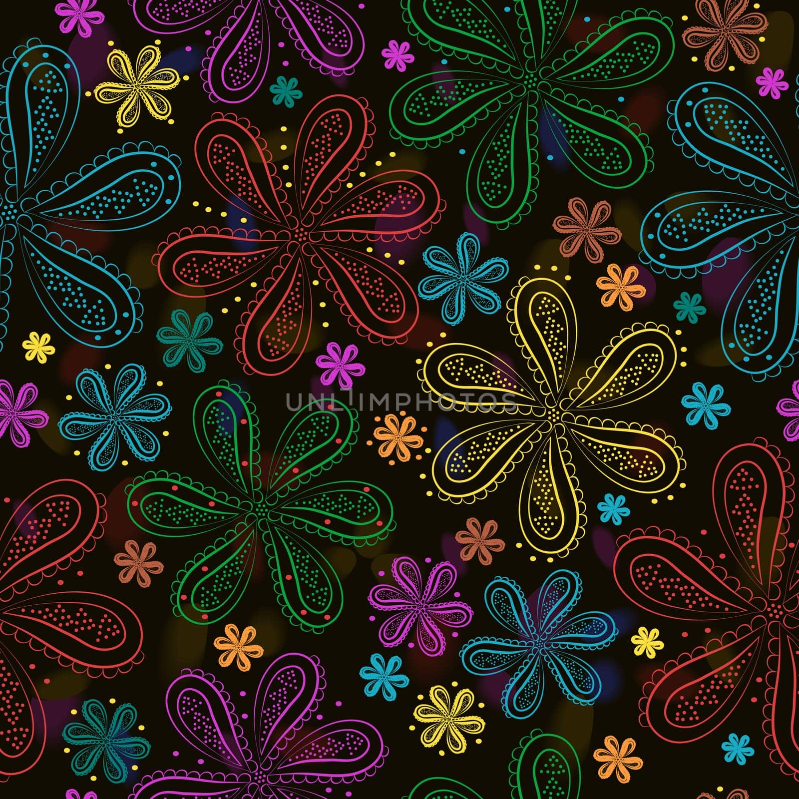 Floral seamless pattern. Watercolor dark background. Illustration. Summer night flowers