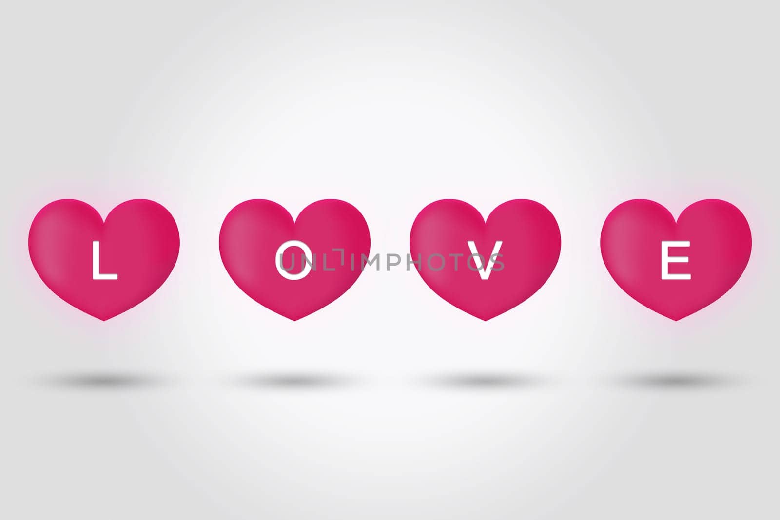 love on big pink hearts on grey background