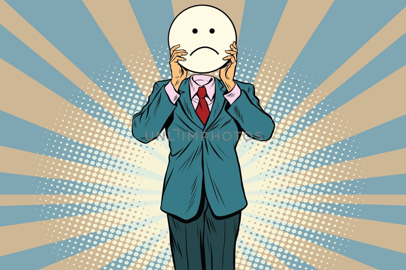 sadness Man smiley Emoji face. Vintage pop art retro comic book vector illustration