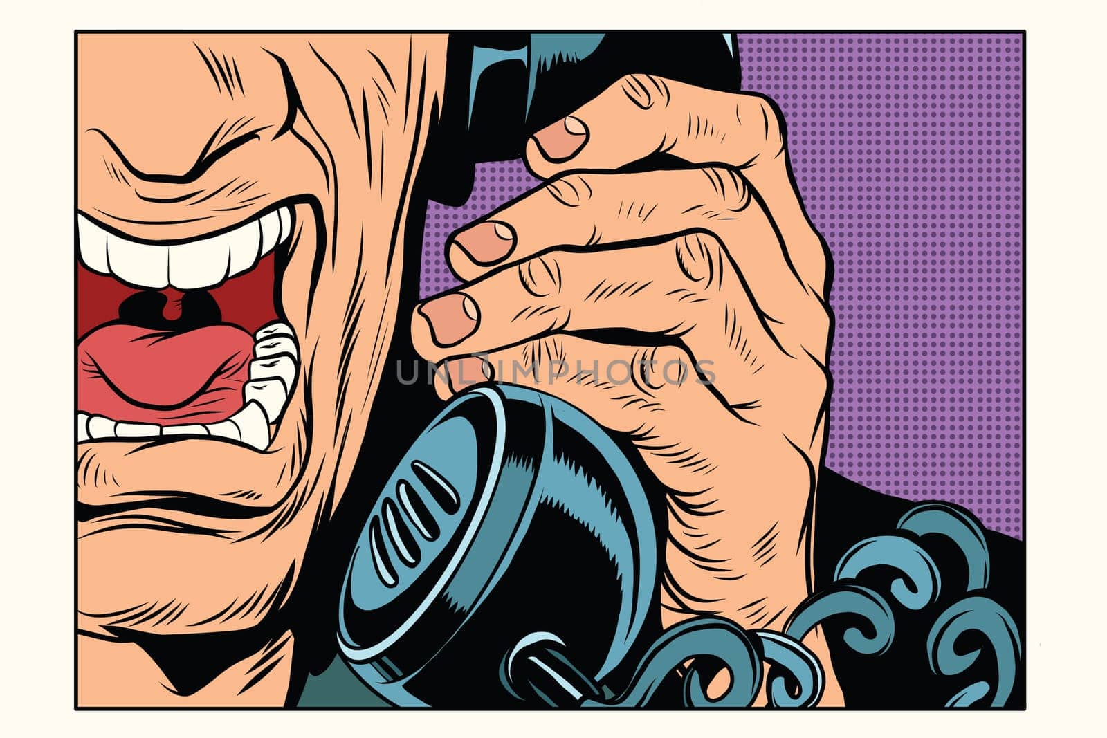Angry man talking on the phone. Vintage pop art retro comic book vector illustration