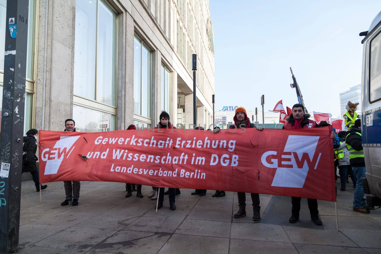 Strike of the public sector (schools,day-care centres,offices) in Berlin at Alexanderplatz on 12.02.2017