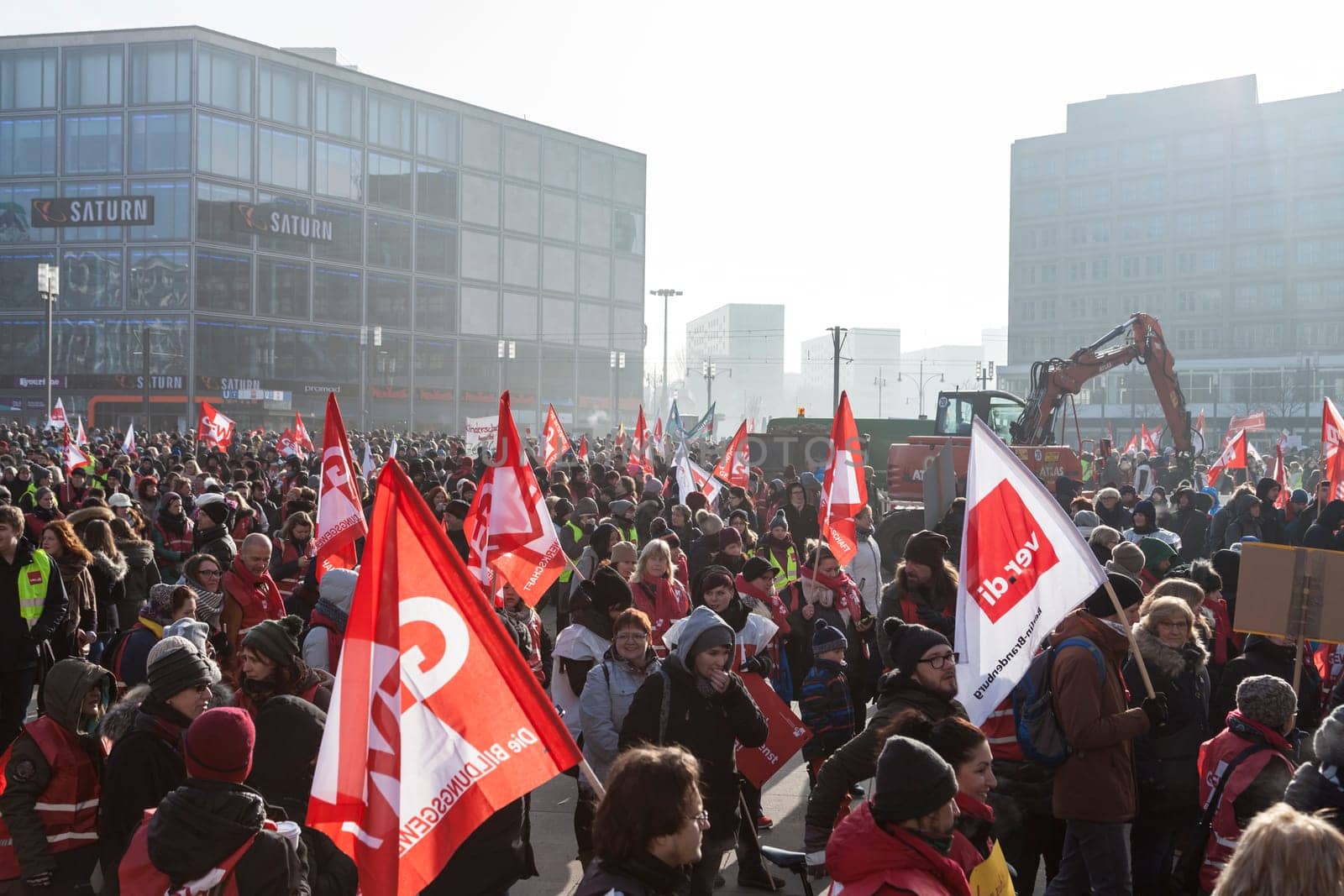 Strike of the public sector (schools,day-care centres,offices) in Berlin at Alexanderplatz on 12.02.2017