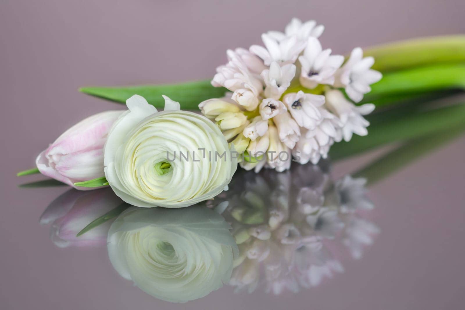 A bunch of tulip,ranunculus and hyacinth