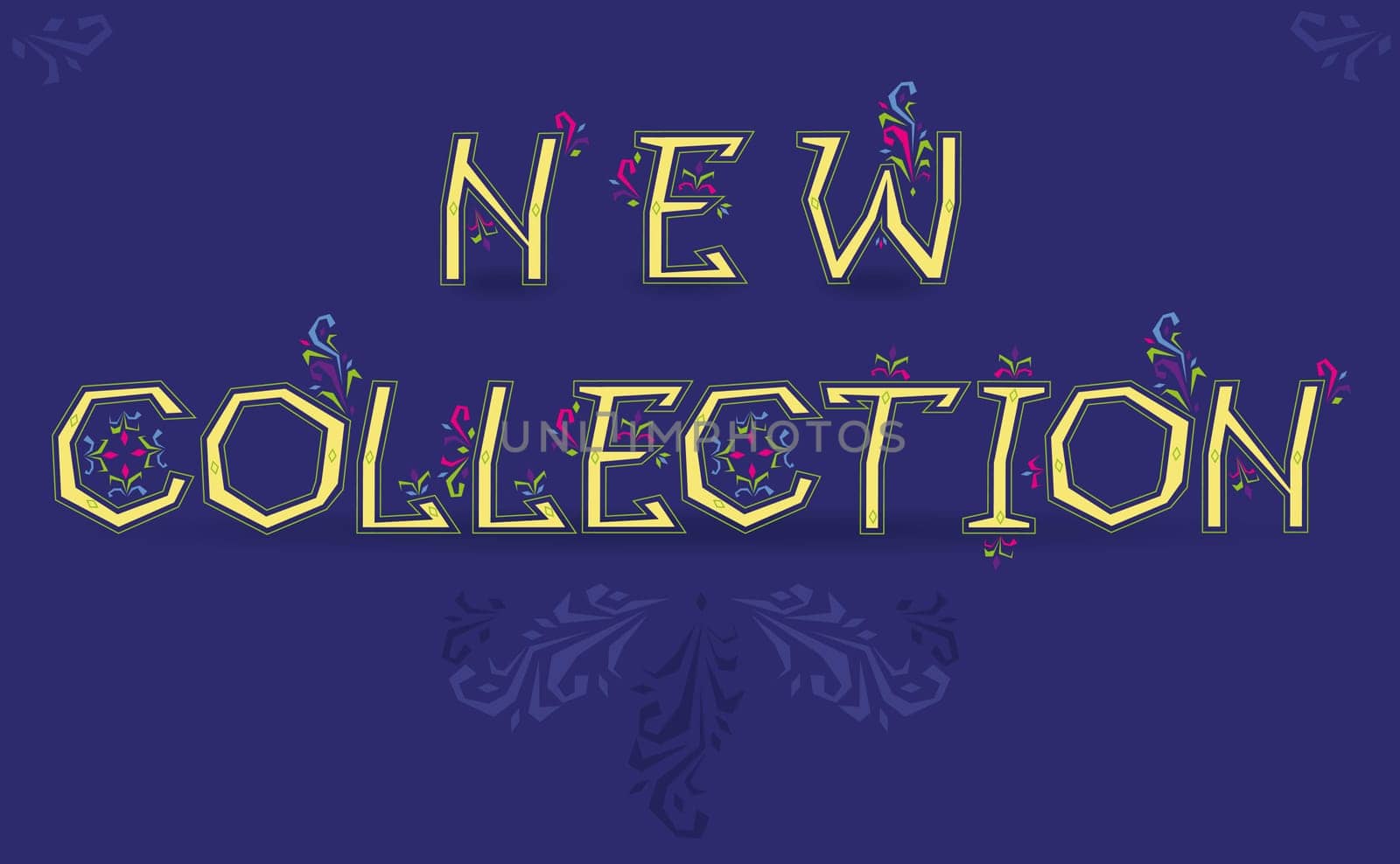 Inscription New Collection. Delicate letters with floral decor. Artistic font.  Illustration