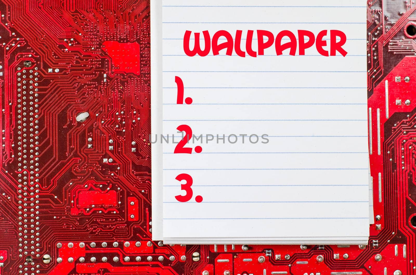 Red old dirty computer circuit board and text concept