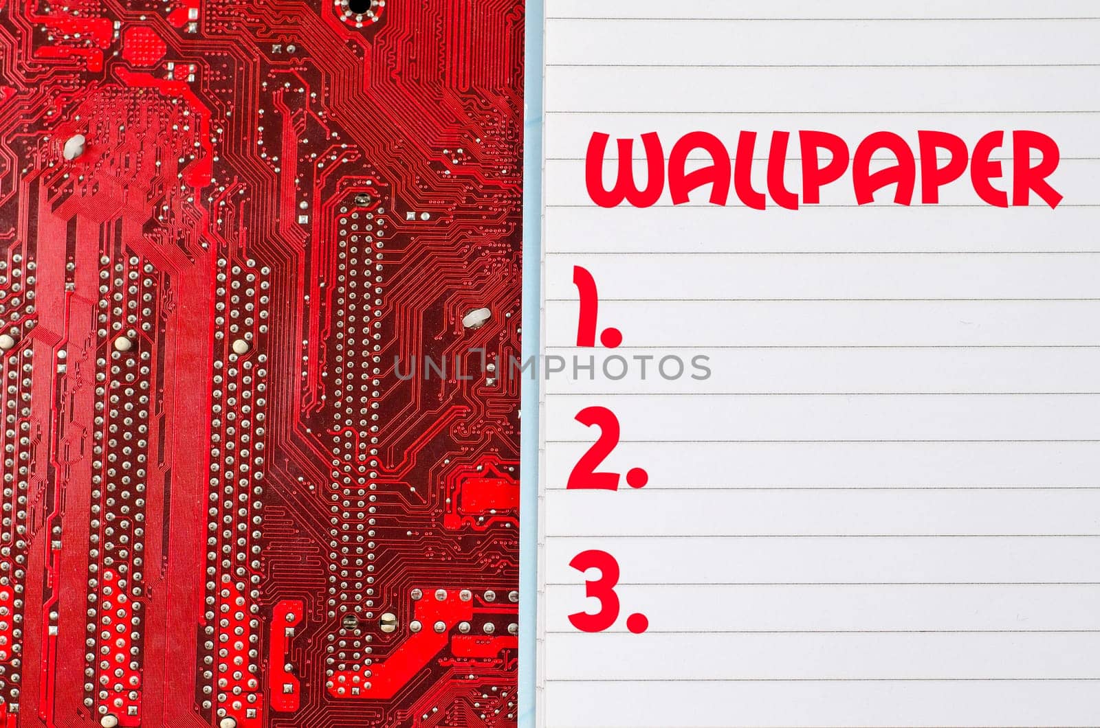 Red old dirty computer circuit board and text concept