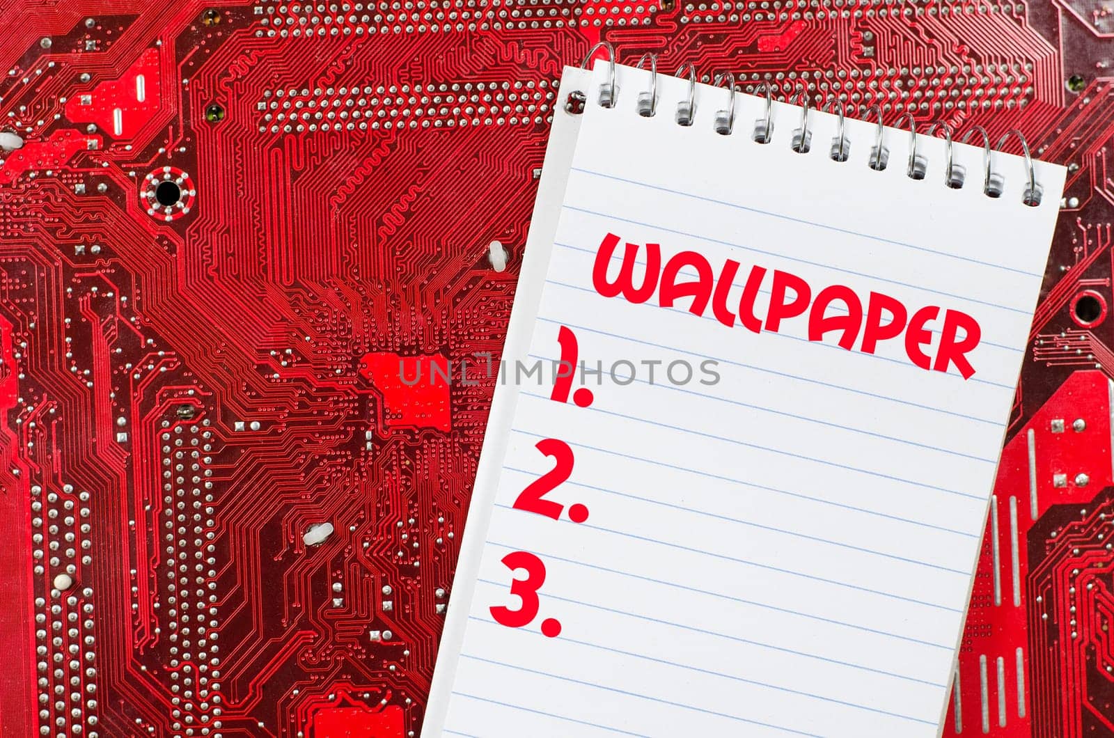 Red old dirty computer circuit board and text concept