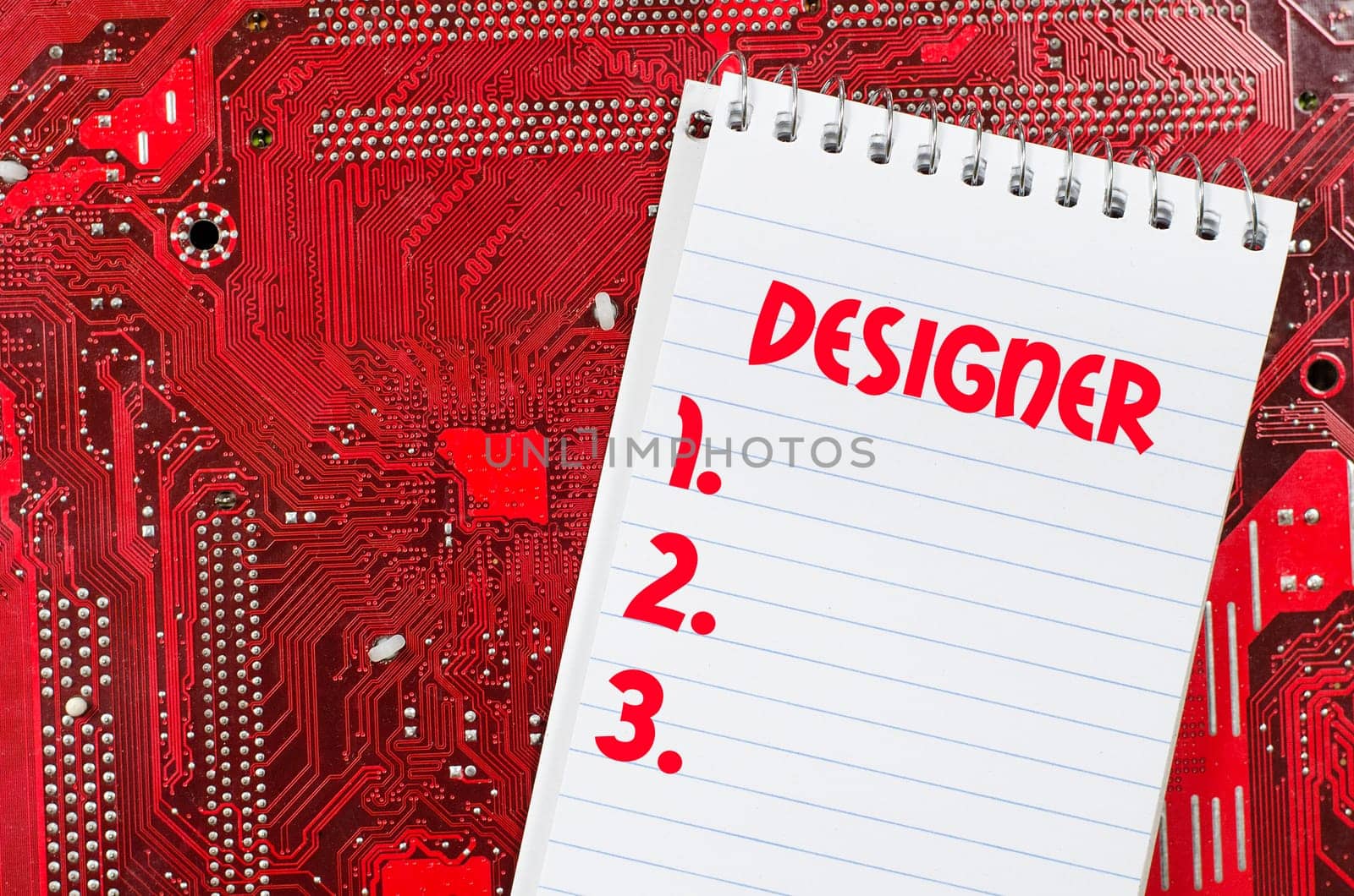Red old dirty computer circuit board and text concept