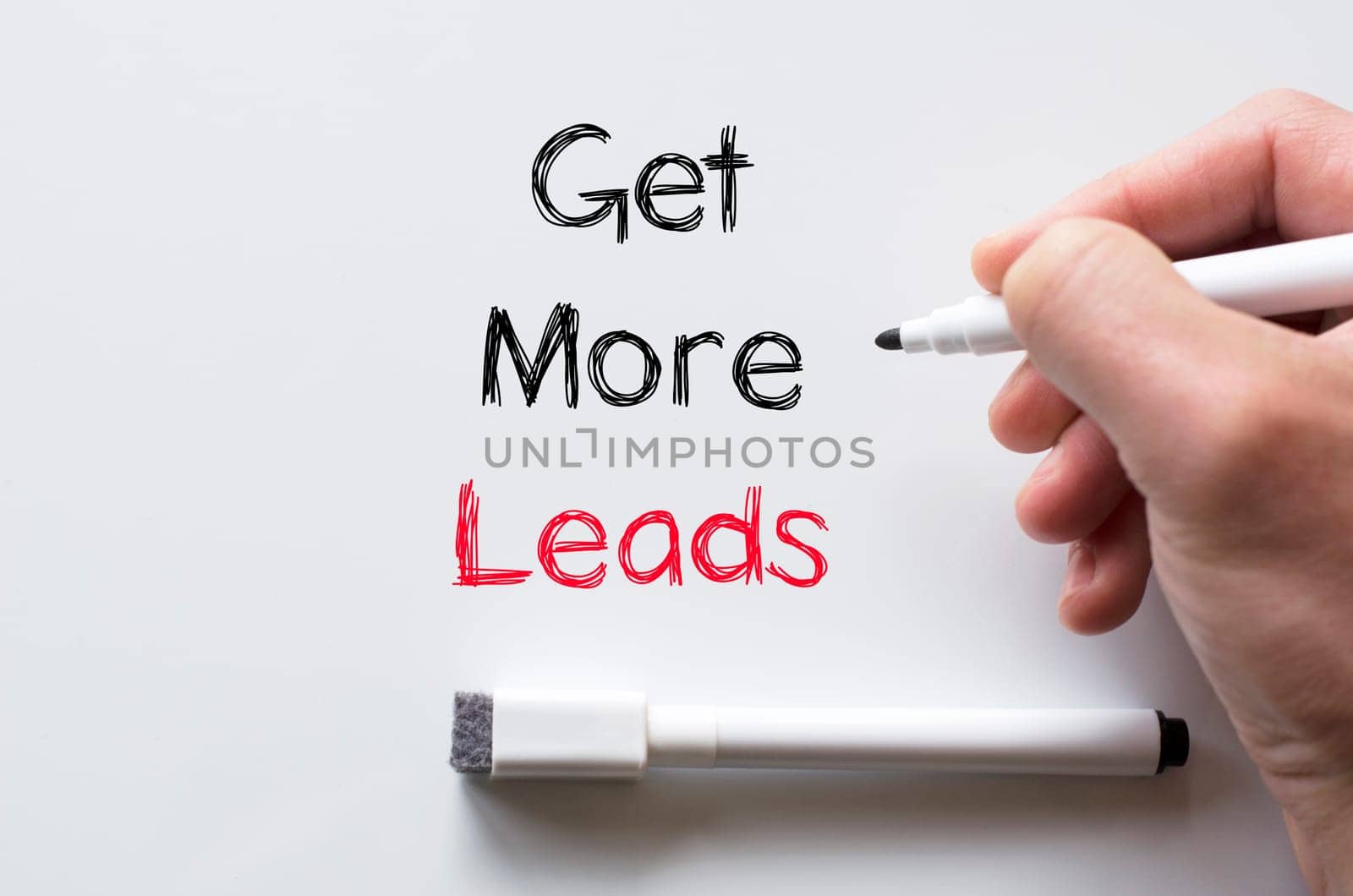 Human hand writing get more leads on whiteboard