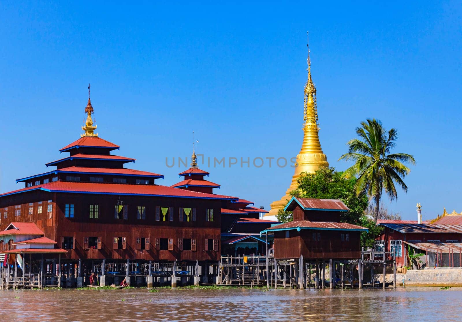 Traditional wooden stilt houses at the Inle lake, Shan state, Myanmar (Burma).