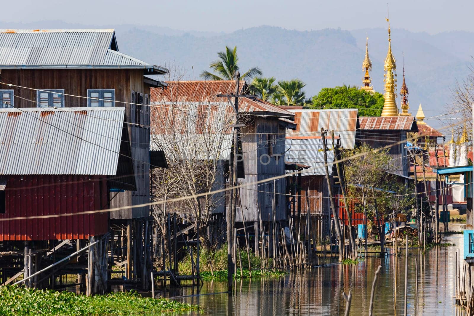 Traditional wooden stilt houses at the Inle lake, Shan state, Myanmar (Burma).