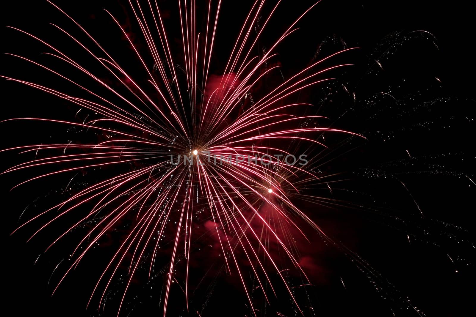 Colorful fireworks explosion in a dark night