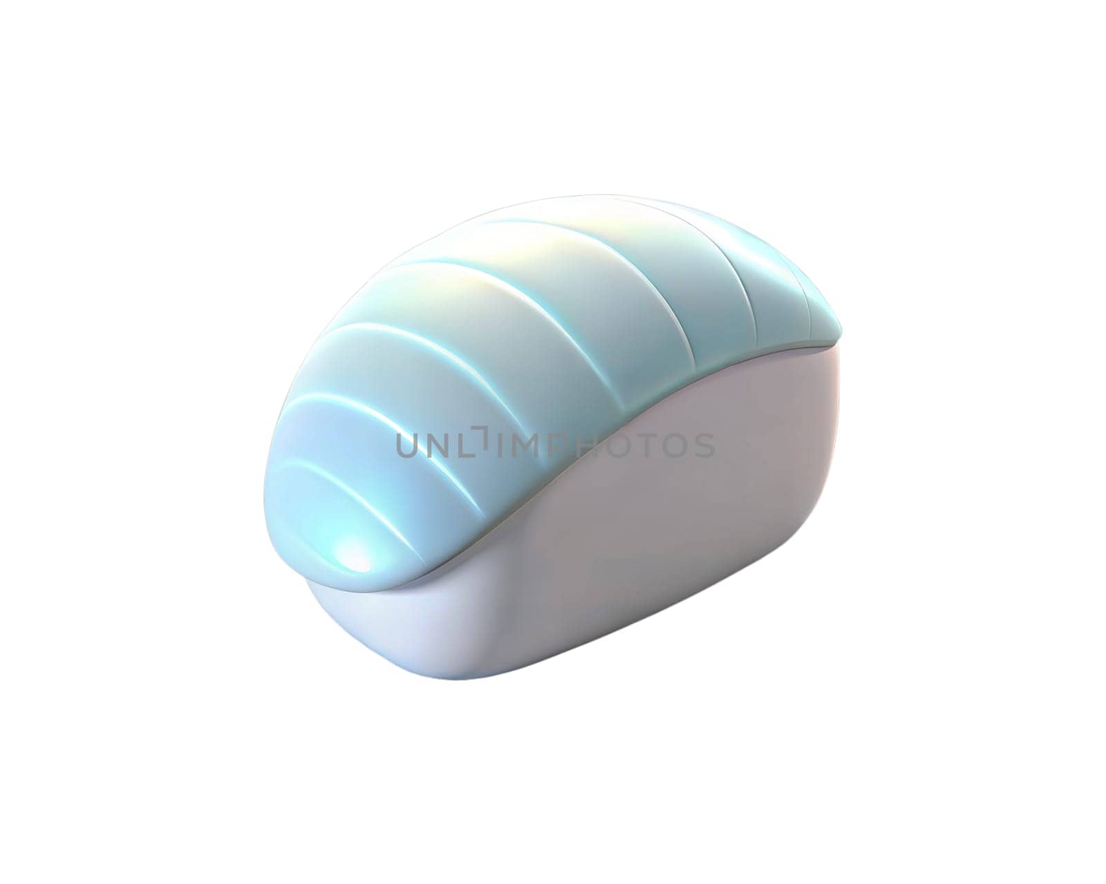 A modern, sleek holographic 3D icon of salmon nigiri, isolated on white background, showcasing a minimalistic, digital-style representation of a popular Japanese sushi dish.