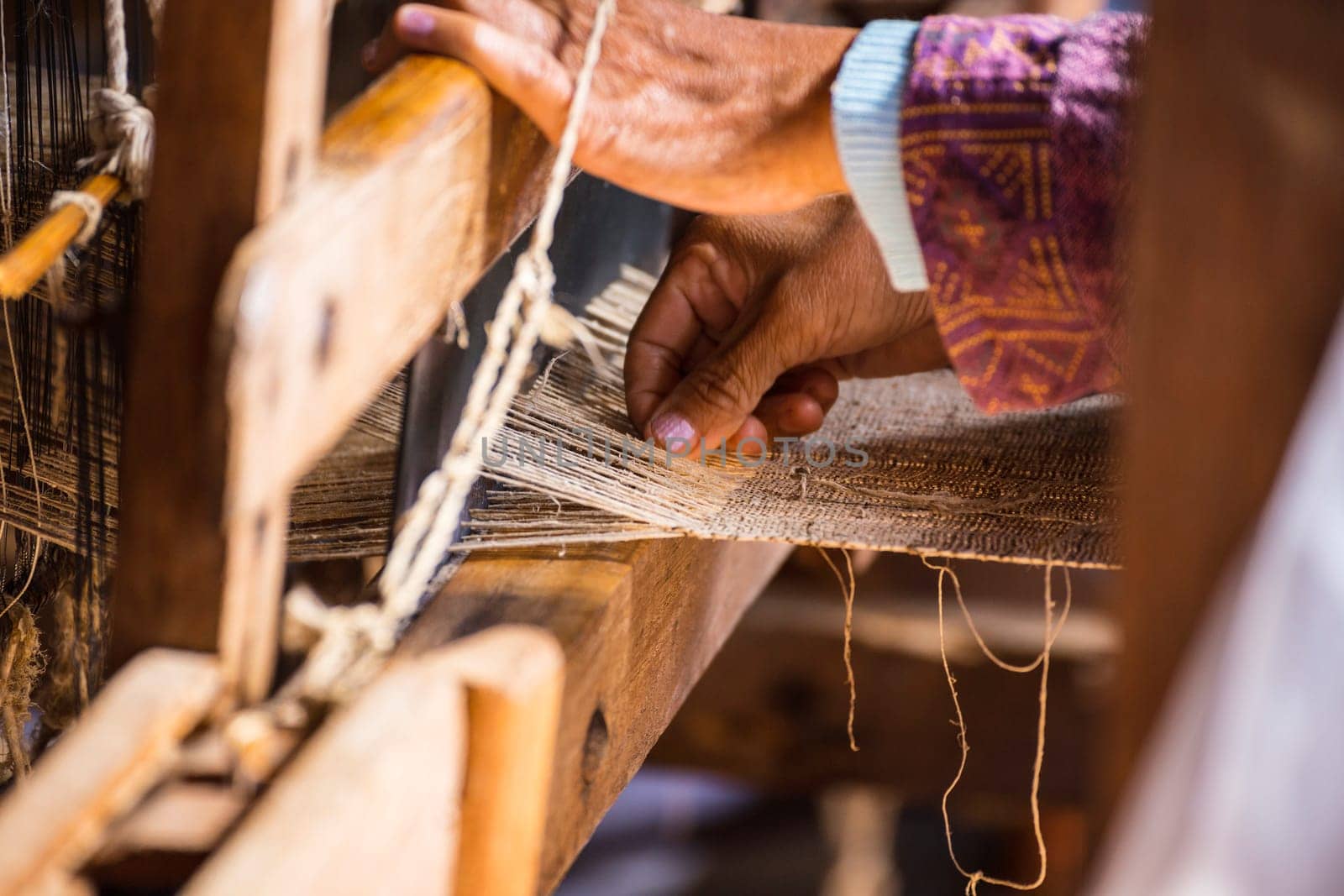 Traditional weaving loom for carpets in Myanmar (Burma)