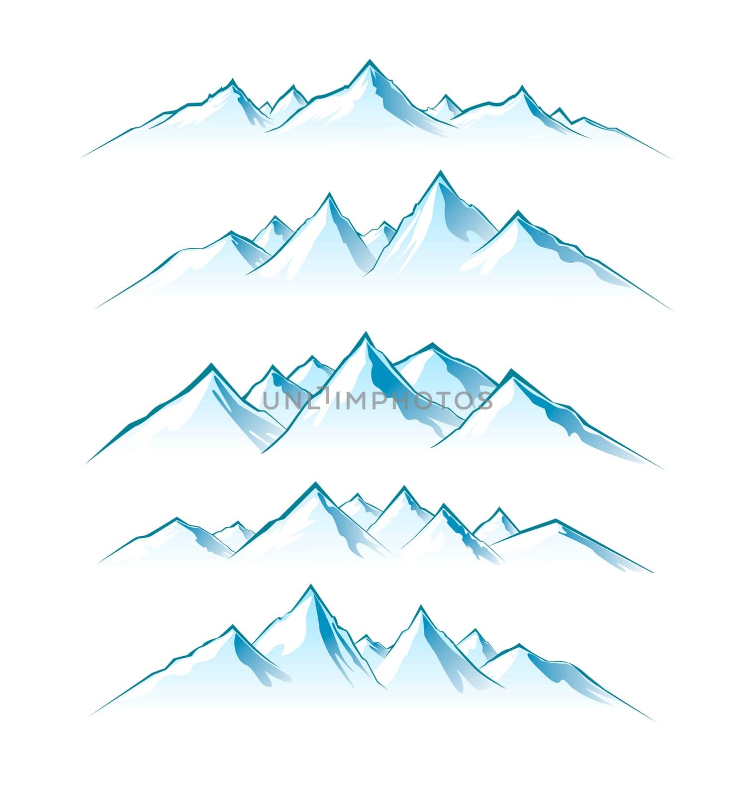 Silhouettes of mountain peaks on a white background. Mountain landscape .