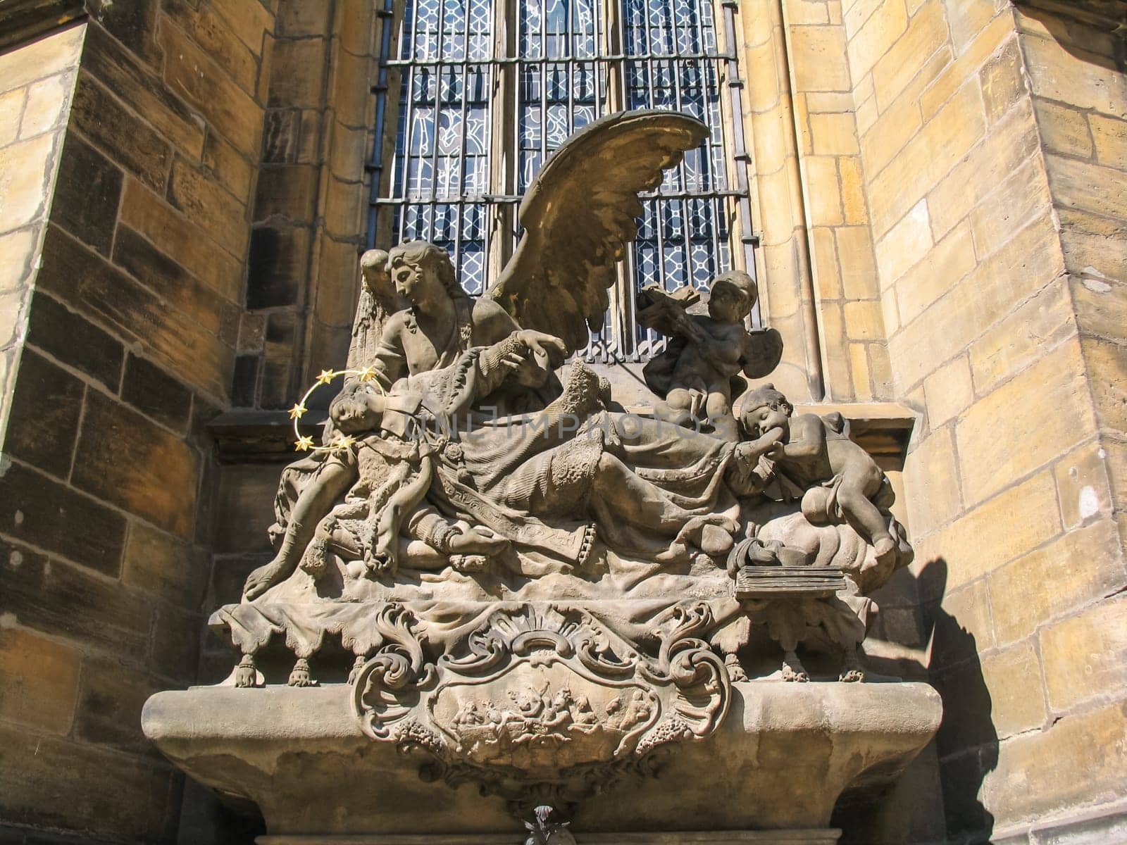 Prague, Czech Republic - August 23, 2016: Attractions of city Prague. Statues and monuments. Historical Buildings