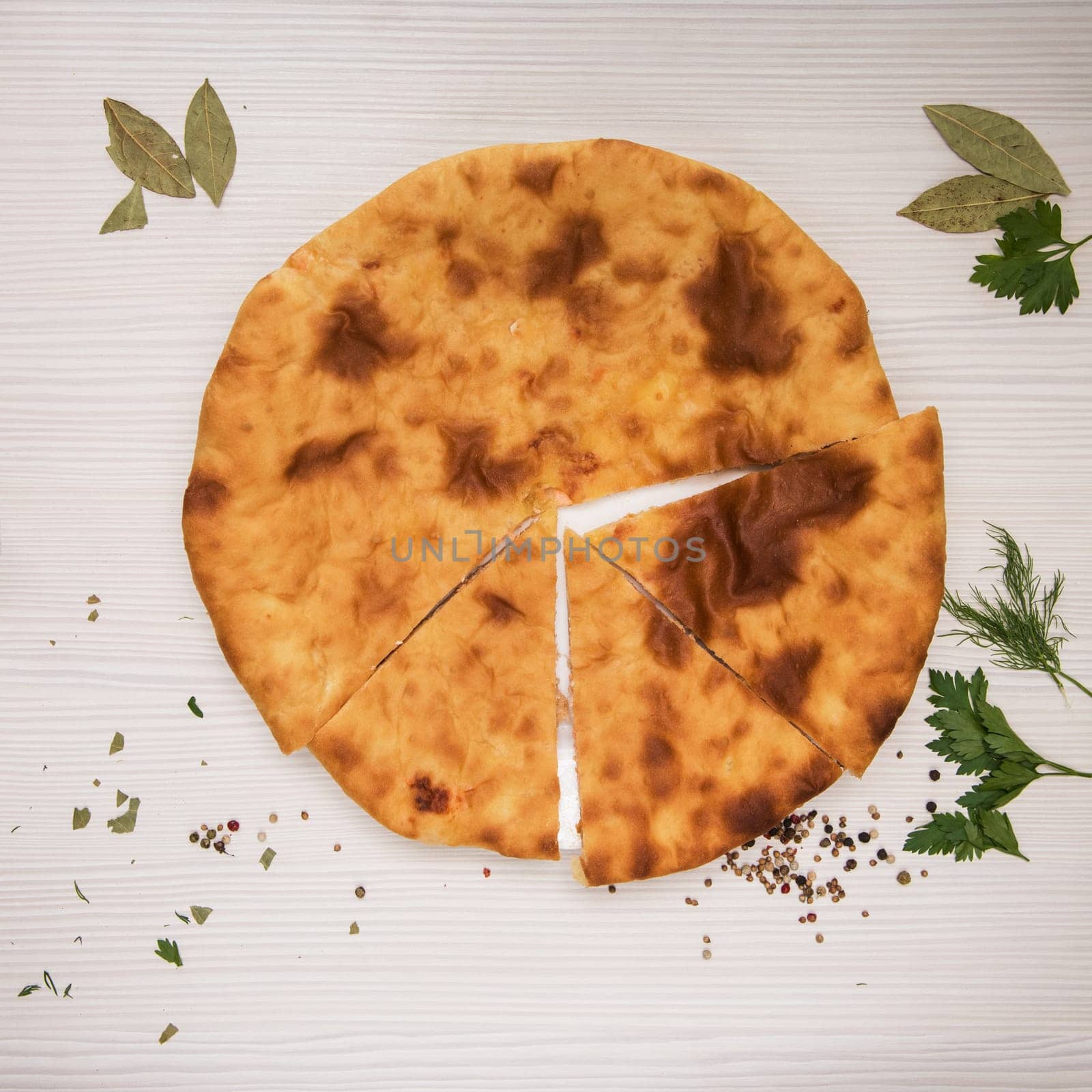 Ossetian baked pie with cheese and salmon fish
