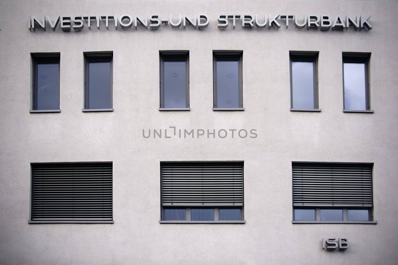 Mainz,Germany - February 23,2017: The façade and window façade of the modern office building of the Investment and Structural Bank with logo on February 23,2017 in Mainz.
