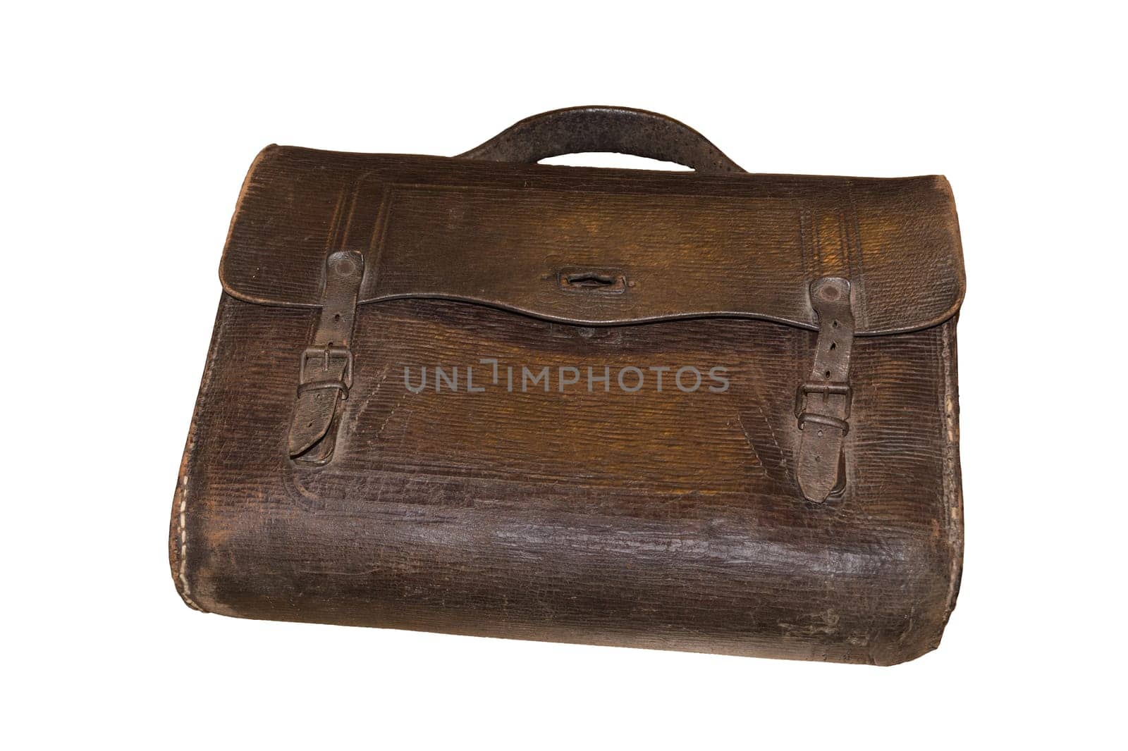 Brown retro satchel with white background.