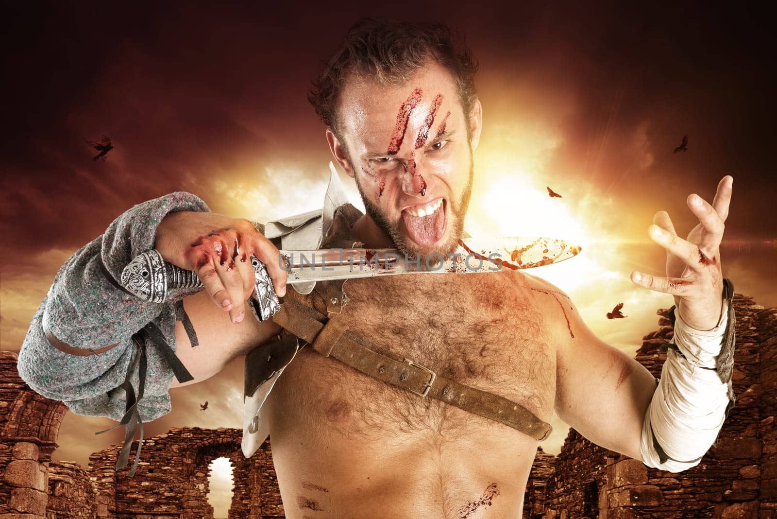 Ancient barbarian warrior or Gladiator ready to fight