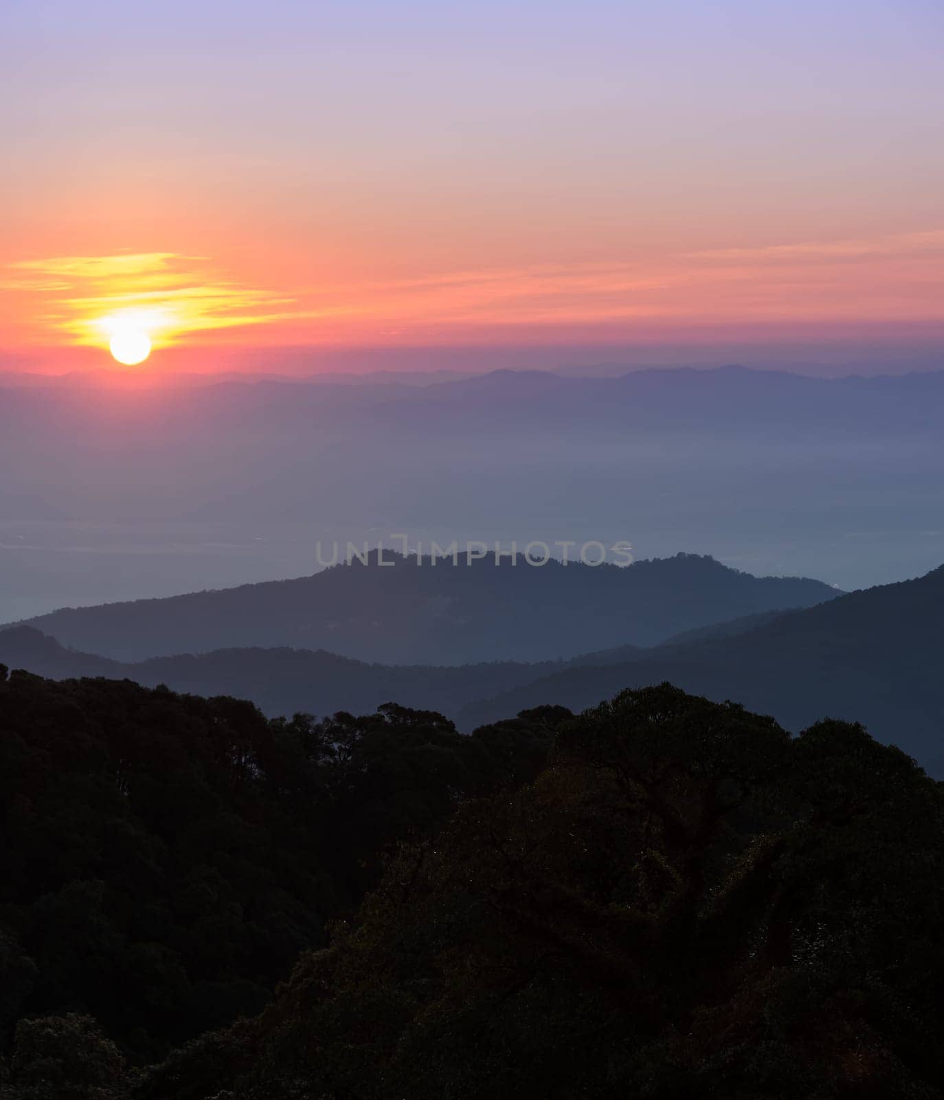 Beautiful sunrise over mountains in Chiang Mai,Thailand