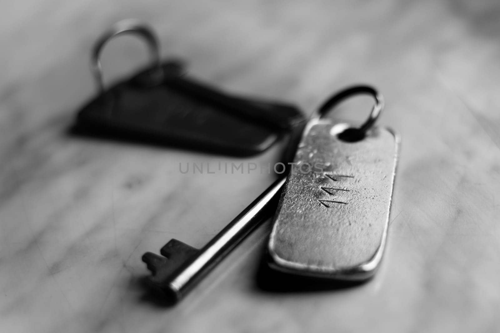 old vintage metal key,black and white