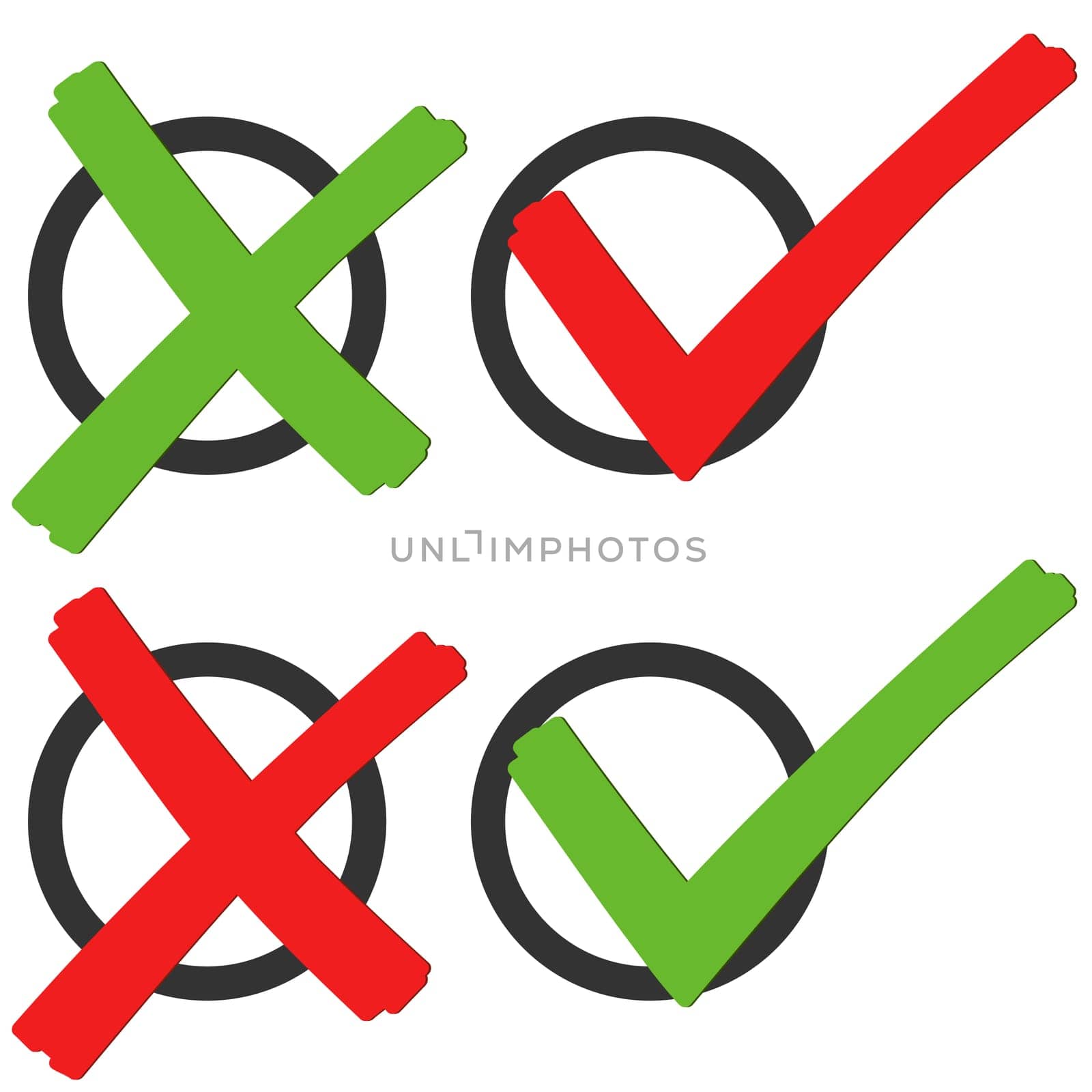 collection of red and green check marks and crosses to symbolize success