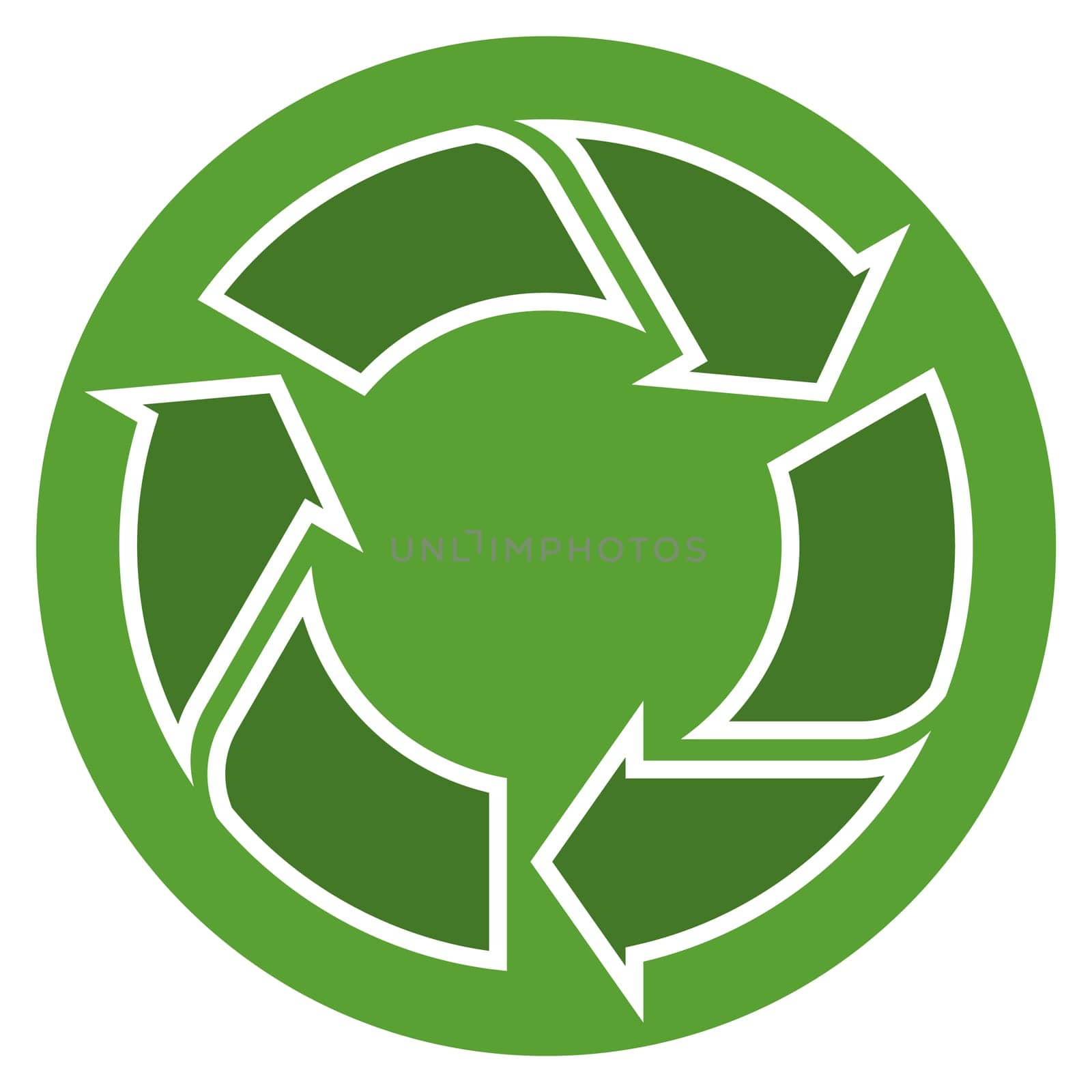 green recycling sign in circle isolated on white background
