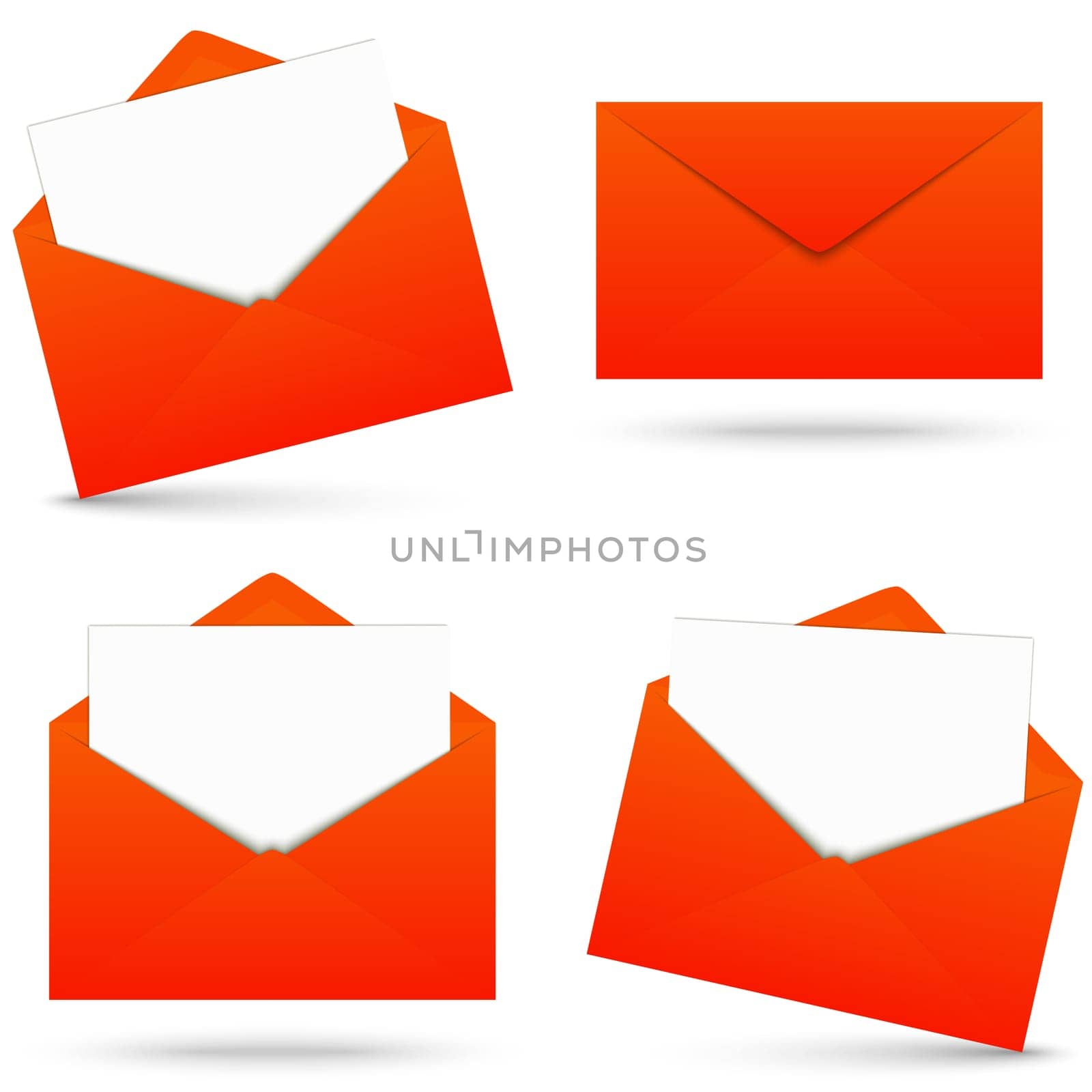collection of red envelopes opened with empty white paper and shadow