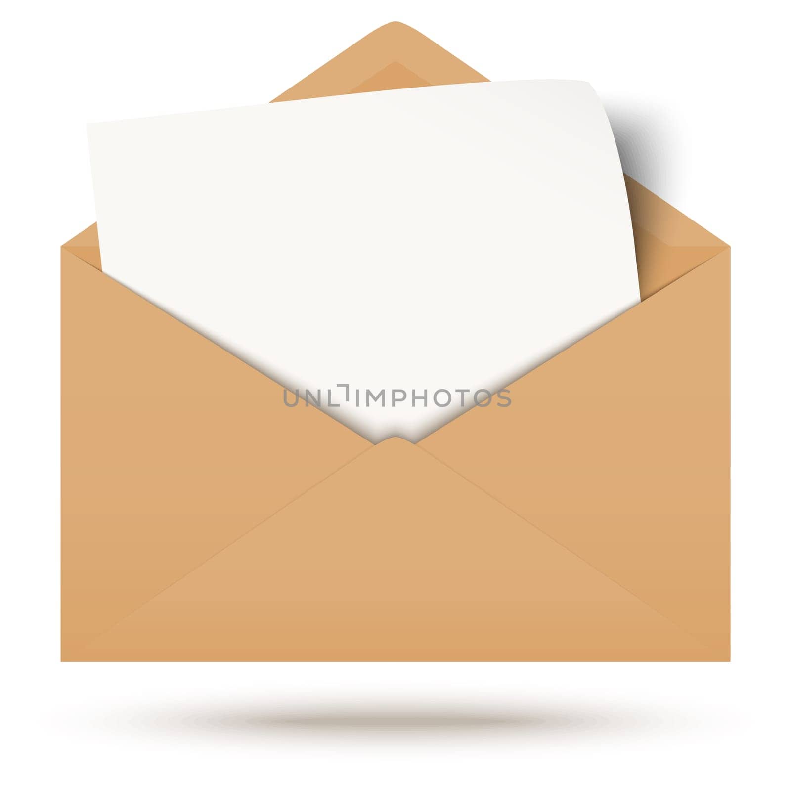 brown envelope opened with empty white paper and shadow