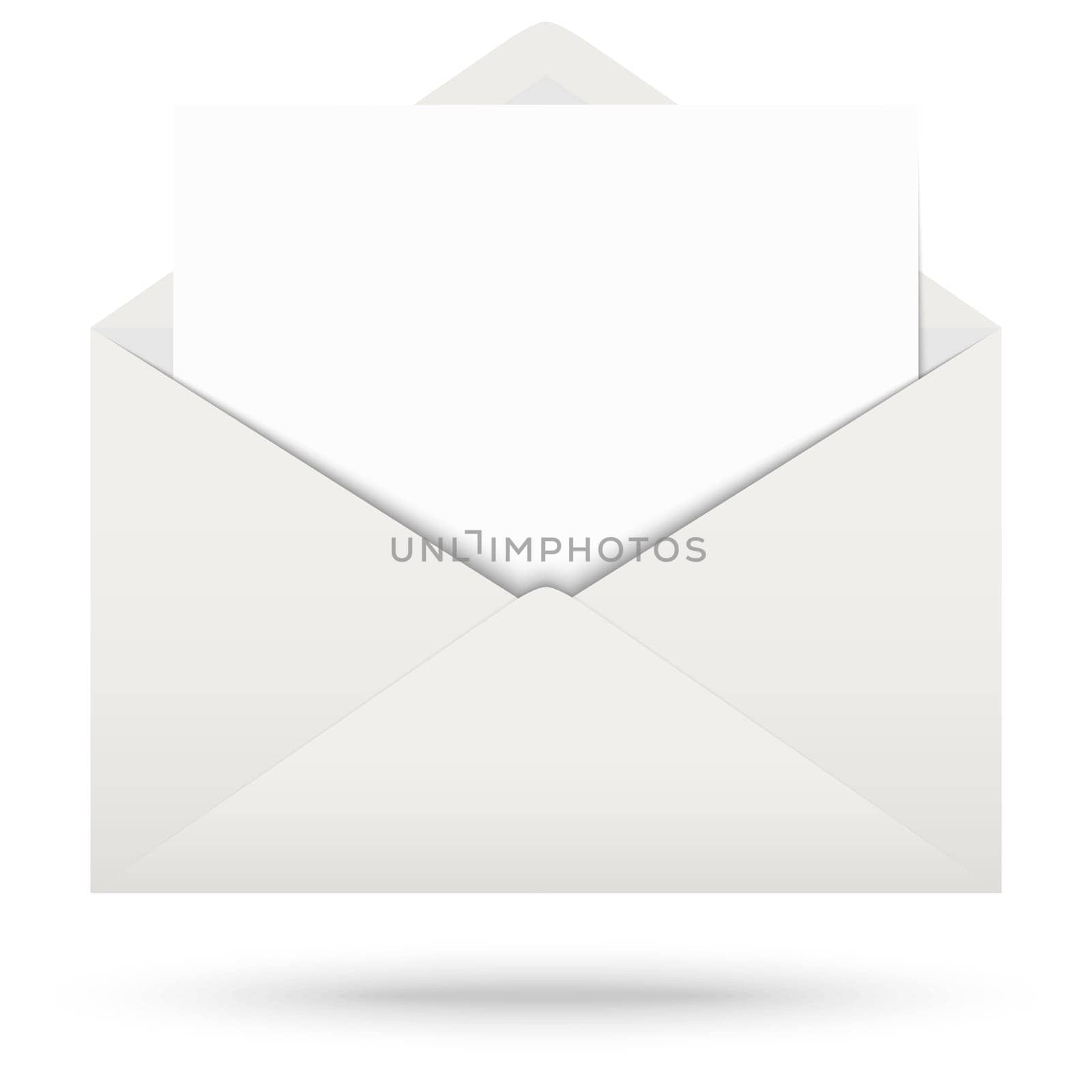 gray envelope opened with empty white paper and shadow