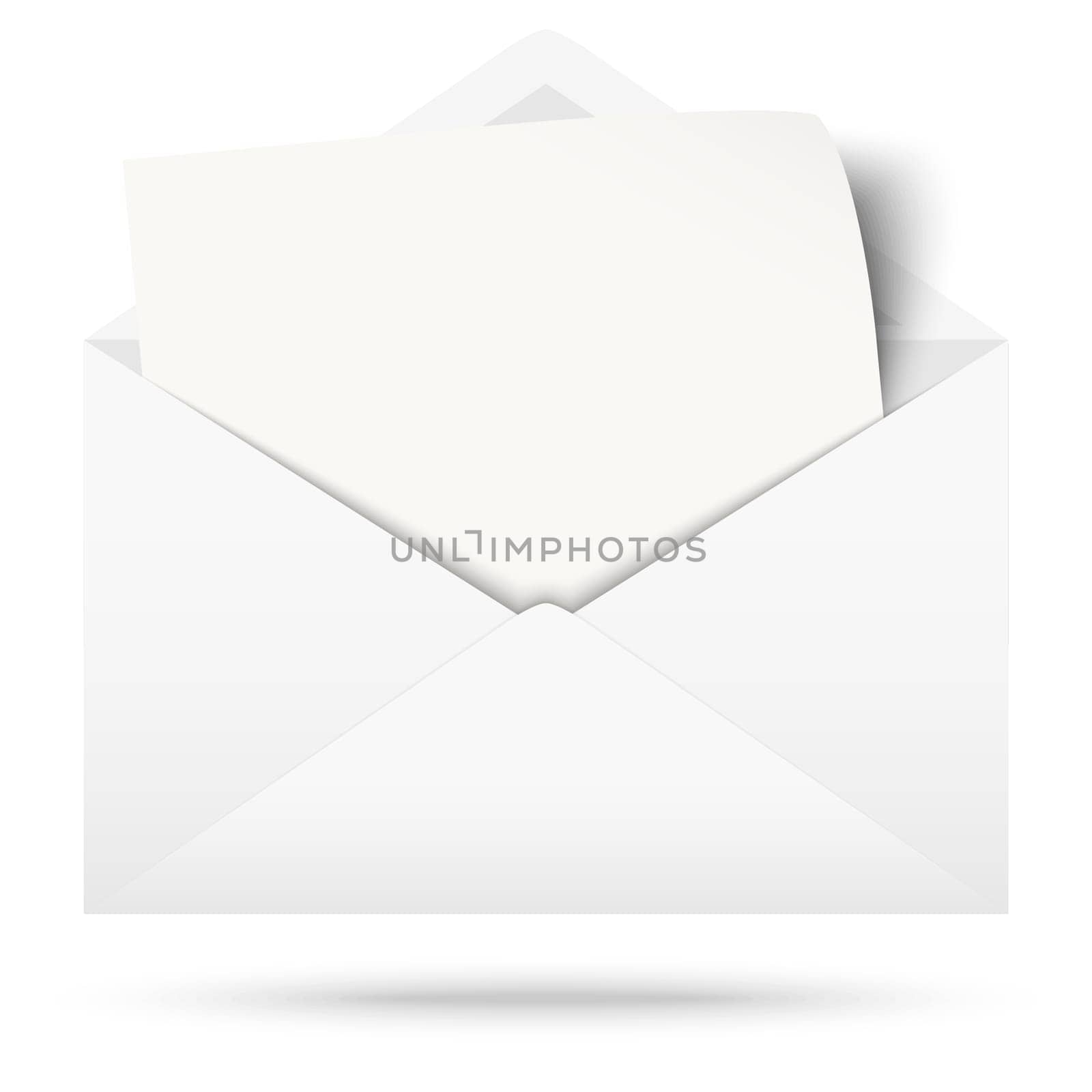 white envelope opened with empty white paper and shadow